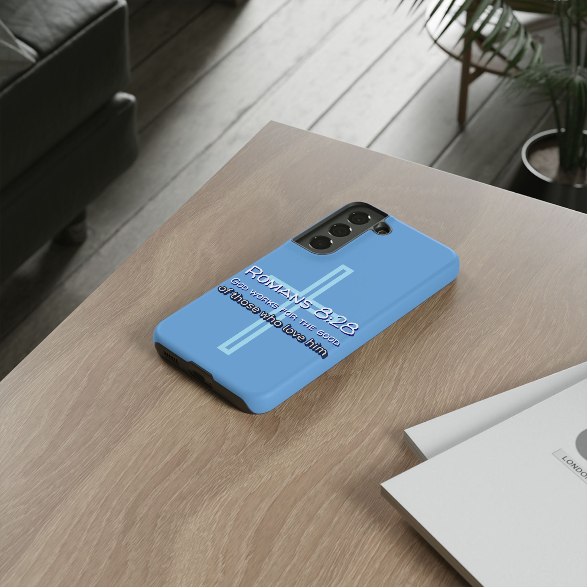 Light Blue Samsung series - Romans 8:28 God works for the Good of those who loves him. Samsung Series Tough Cases for Faith & Inspiration, Christian Gifts, Stylish Protection, Bible Verse Accessories