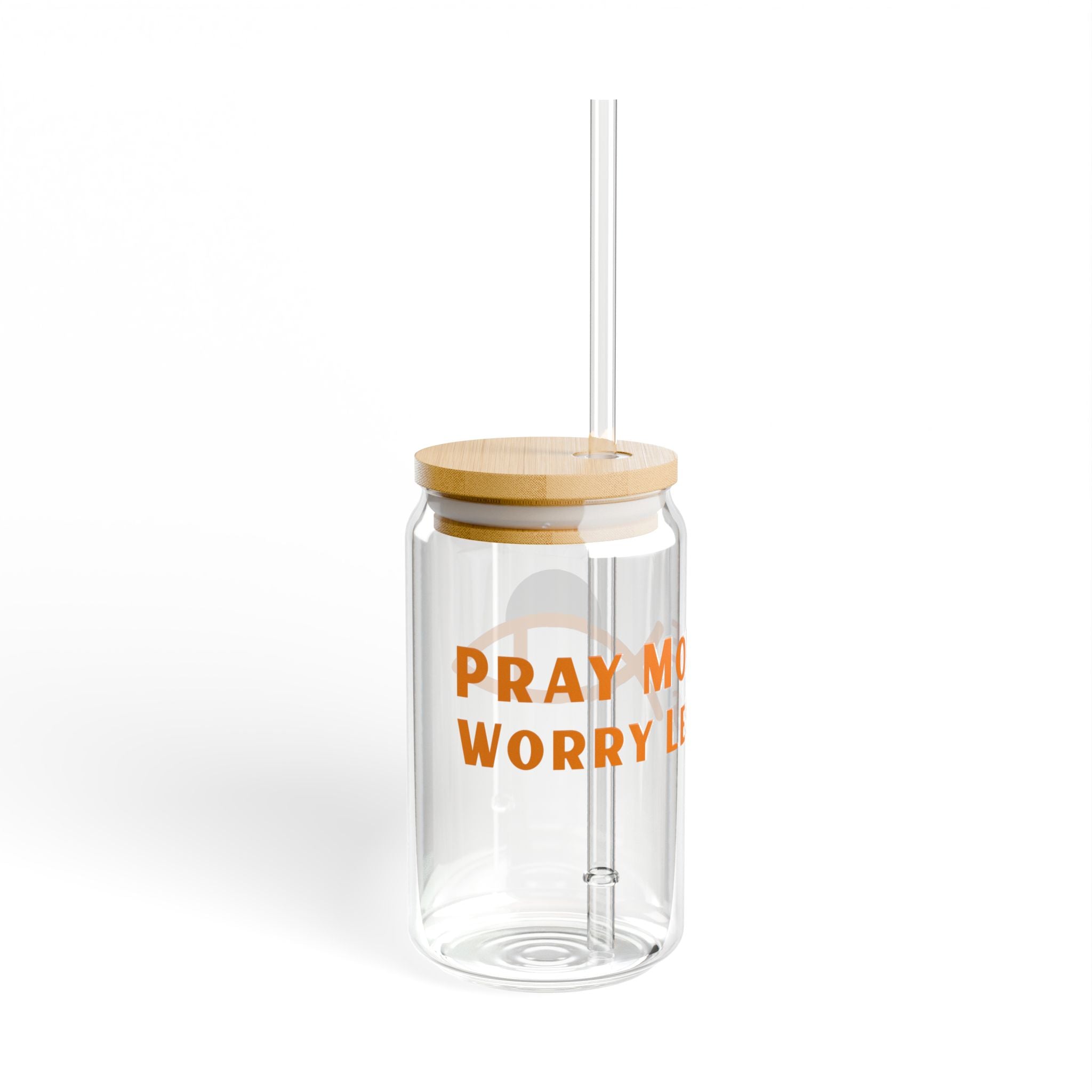 Sipper Glass Personalized Spiritual Drinkware 16oz. Message... Pray more worry less- Free Personalization | 16oz | Perfect for Home, Parties, Gifts, Eco-Friendly & Reusable!