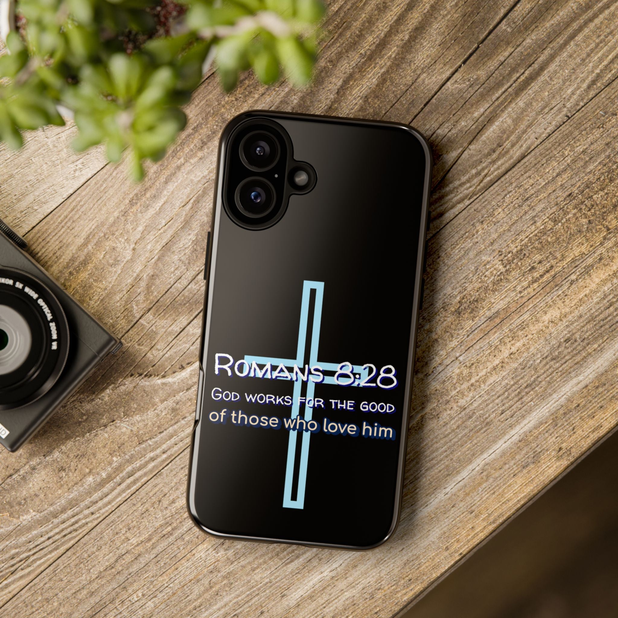 Christian Phone Case for iPhone series, Tough Phone Case, Romans 8:28 Inspirational Gift, Faith-Based Phone Cover, Religious Style, Durable Cell Case