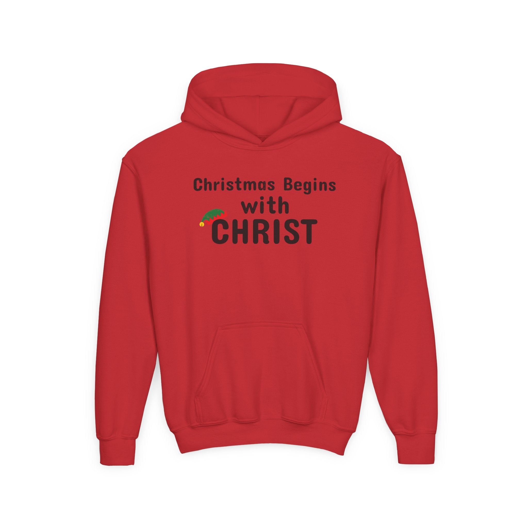 Christmas Begins with Christ Youth Hooded Sweatshirt | Christian Holiday Hoodie for Boys & Girls
