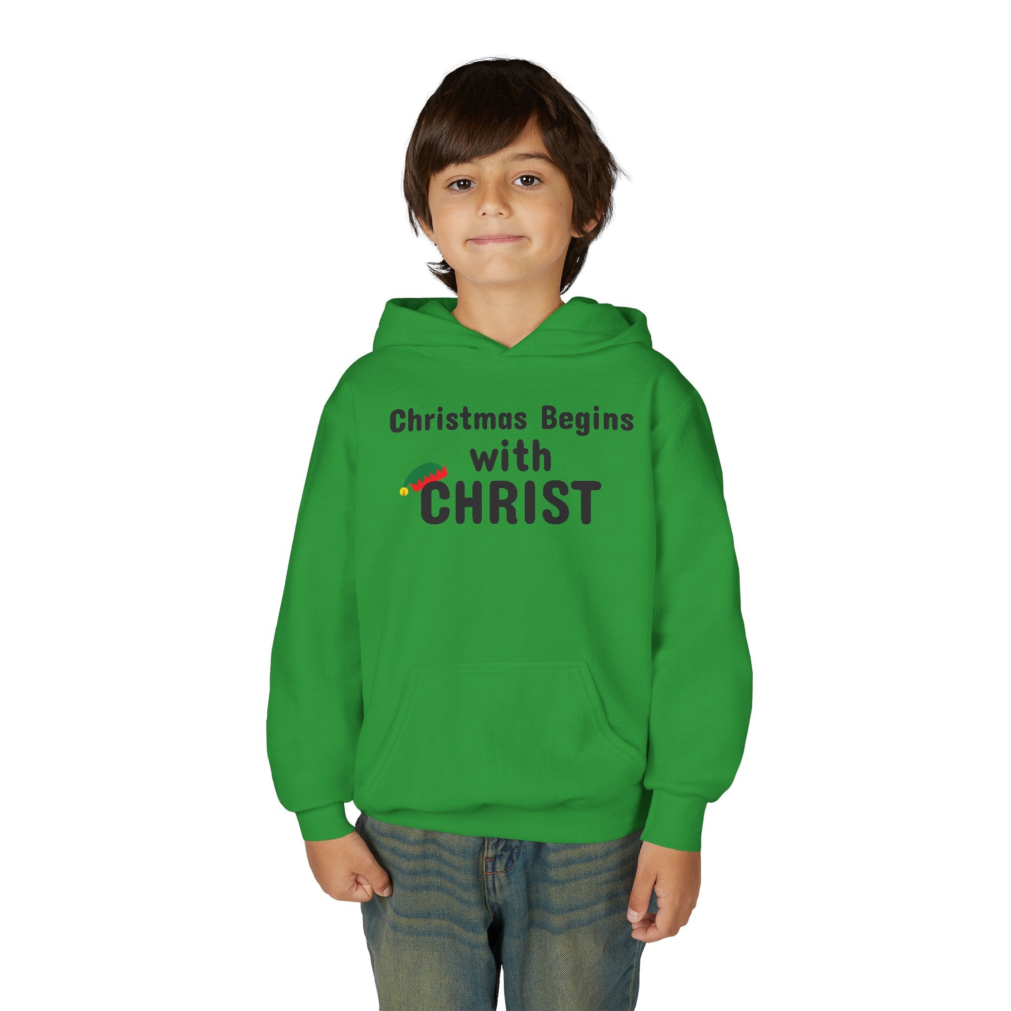 Christmas Begins with Christ Youth Hooded Sweatshirt | Christian Holiday Hoodie for Boys & Girls