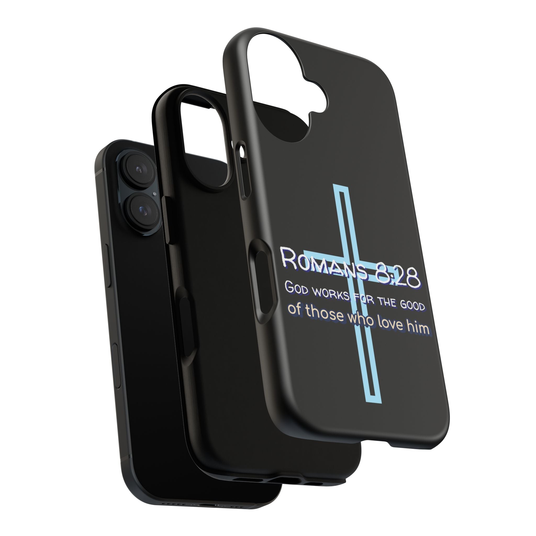 Christian Phone Case for iPhone series, Tough Phone Case, Romans 8:28 Inspirational Gift, Faith-Based Phone Cover, Religious Style, Durable Cell Case
