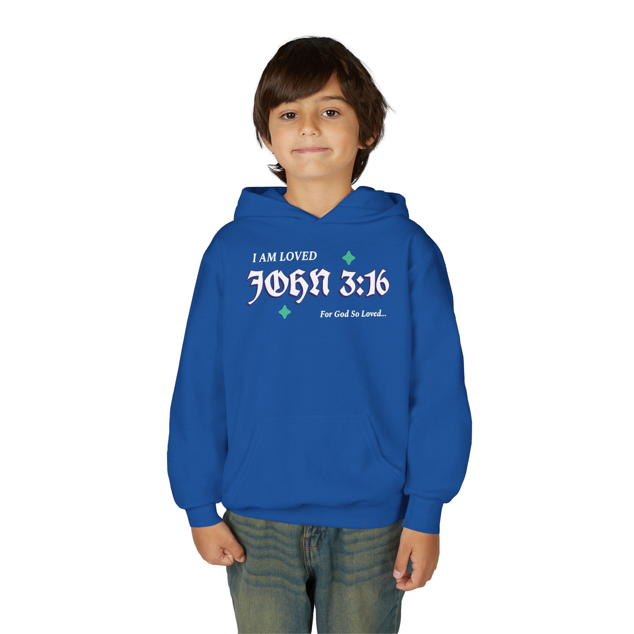 Inspirational Youth Hoodie - "I Am Loved - John 3:16" - Christian Gift for Teens , School Faith Sweatshirt, Cozy Church Wear