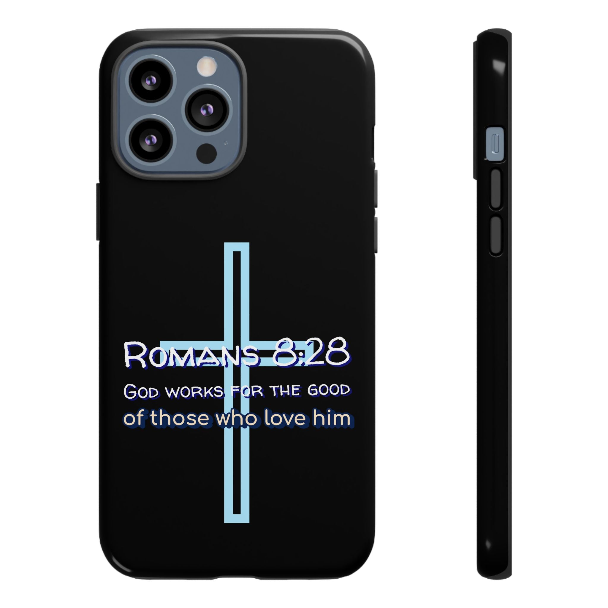 Christian Phone Case for iPhone series, Tough Phone Case, Romans 8:28 Inspirational Gift, Faith-Based Phone Cover, Religious Style, Durable Cell Case
