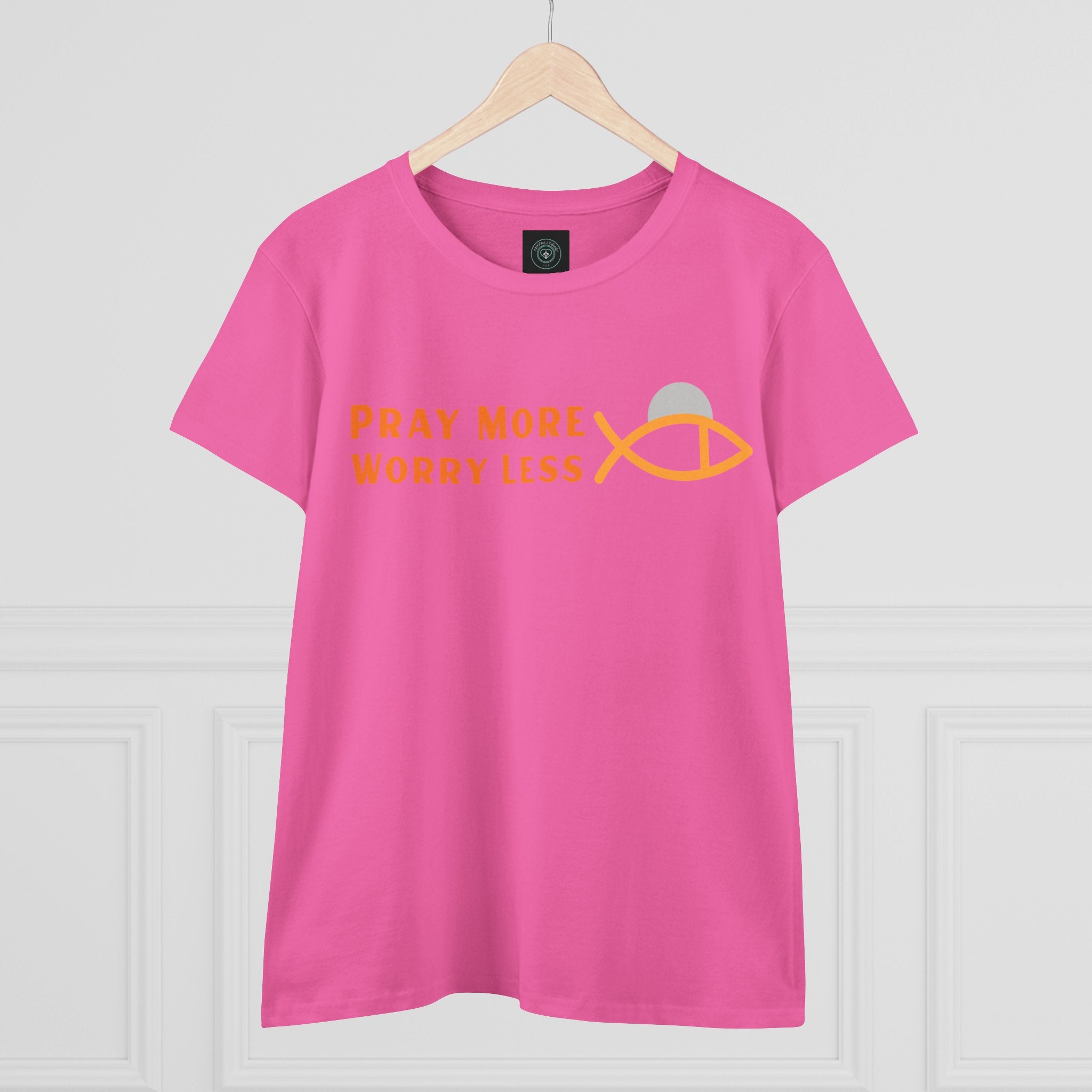 Cotton Tee for Ladies - Pray More Worry Less - Semi-fitted
