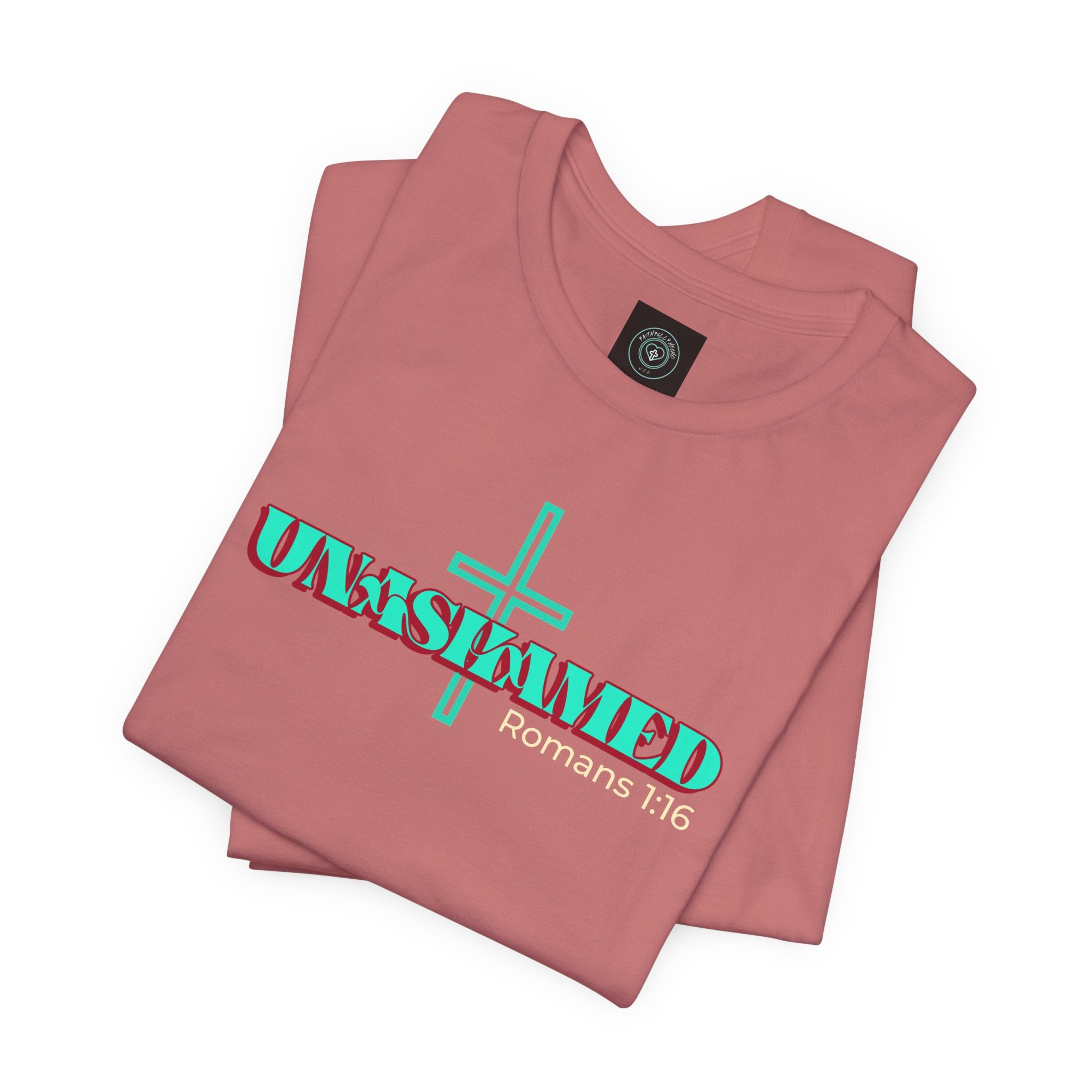 Unisex Inspirational Faith Tee - No Shame in the Cross, Casual Comfort, Christian Apparel, Gift for Believers. Front and back desing.