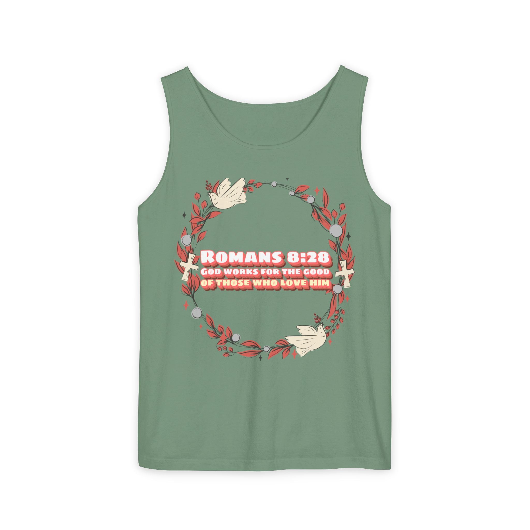 Faith-Inspired Tank Top, ROMANS 8:28, Summer Essential, Religious Gift, Casual Wear, Christian Apparel