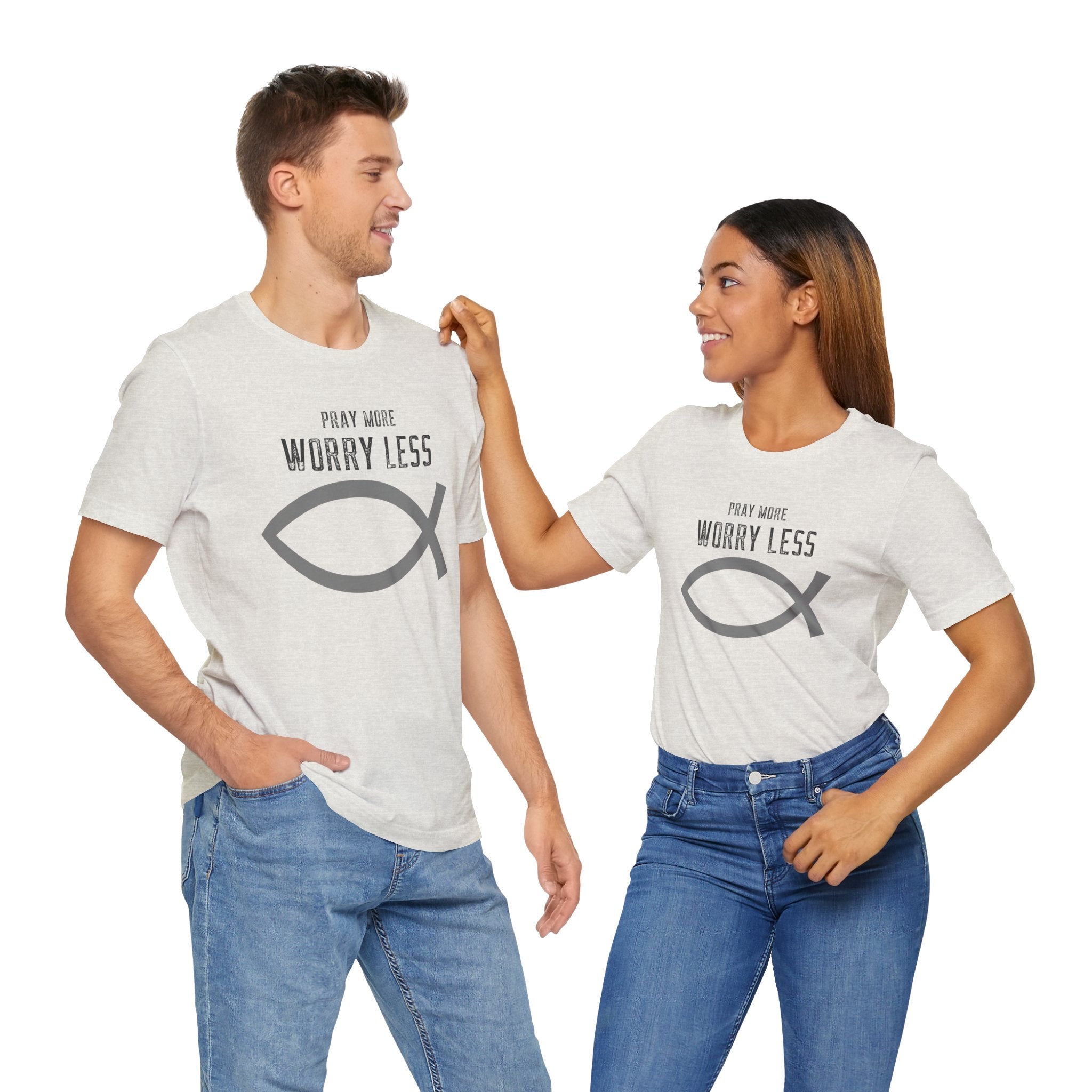 Faith-Pray more worry less Unisex Tee unisex, Christian fish Shirt, Spiritual Gift, Casual Wear, Perfect for Holidays, Christian Attire, Gifts.