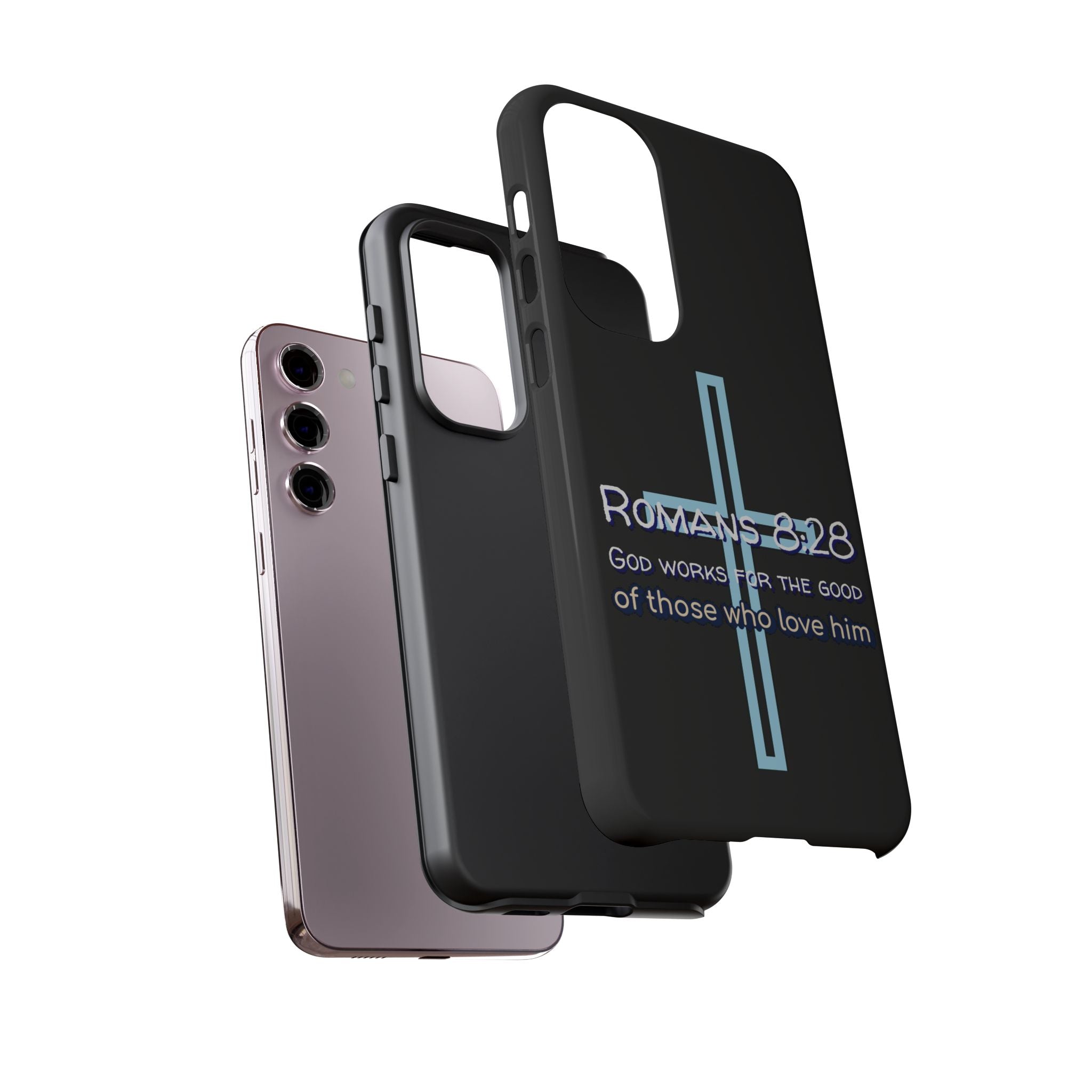 Christian Phone Case for Samsung Series, Tough Phone Case, Romans 8:28 Inspirational Gift, Faith-Based Phone Cover, Religious Style, Durable Cell Case