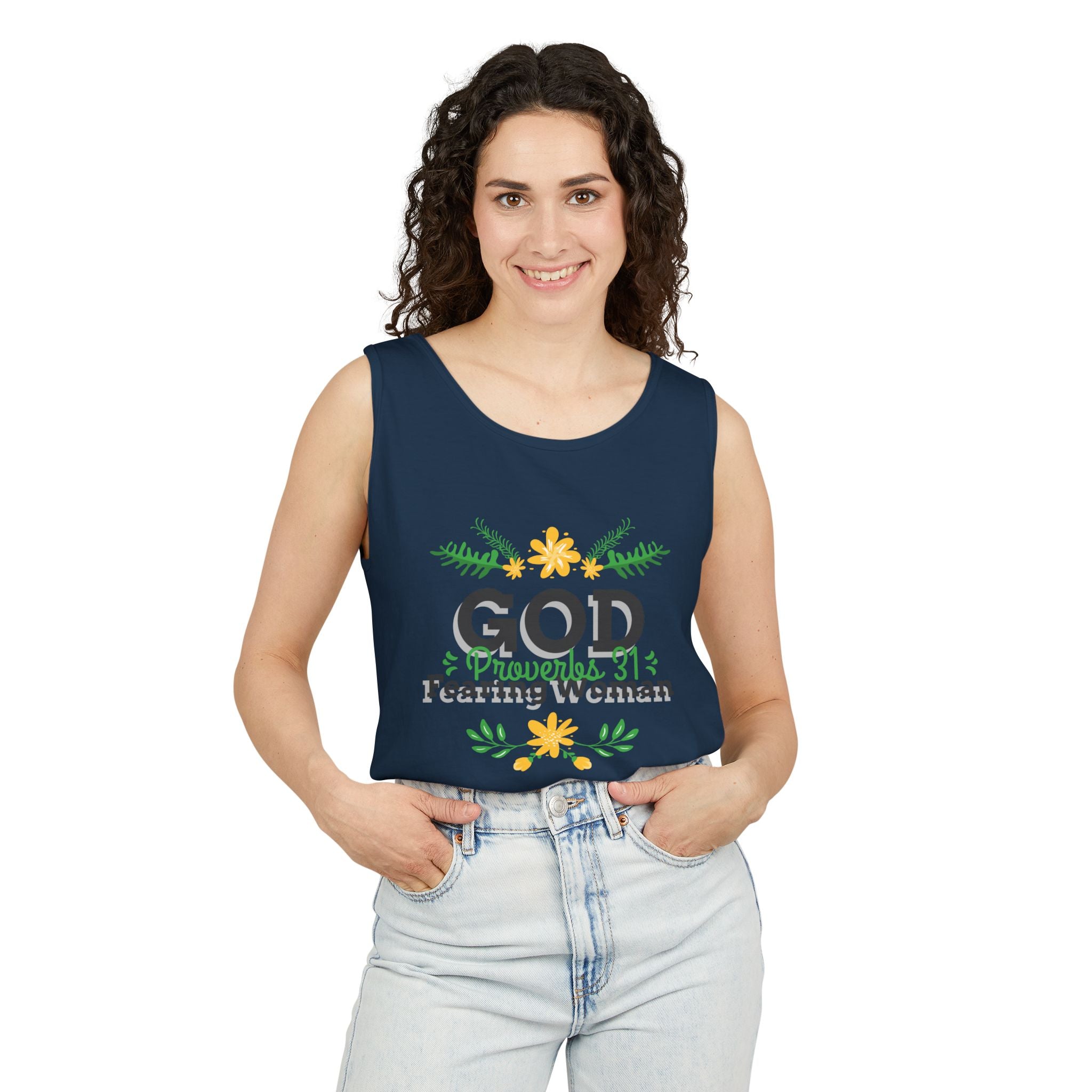 Faith-Inspired Tank Top, God Fearing Woman Shirt, Summer Essential, Religious Gift, Casual Wear, Christian Apparel