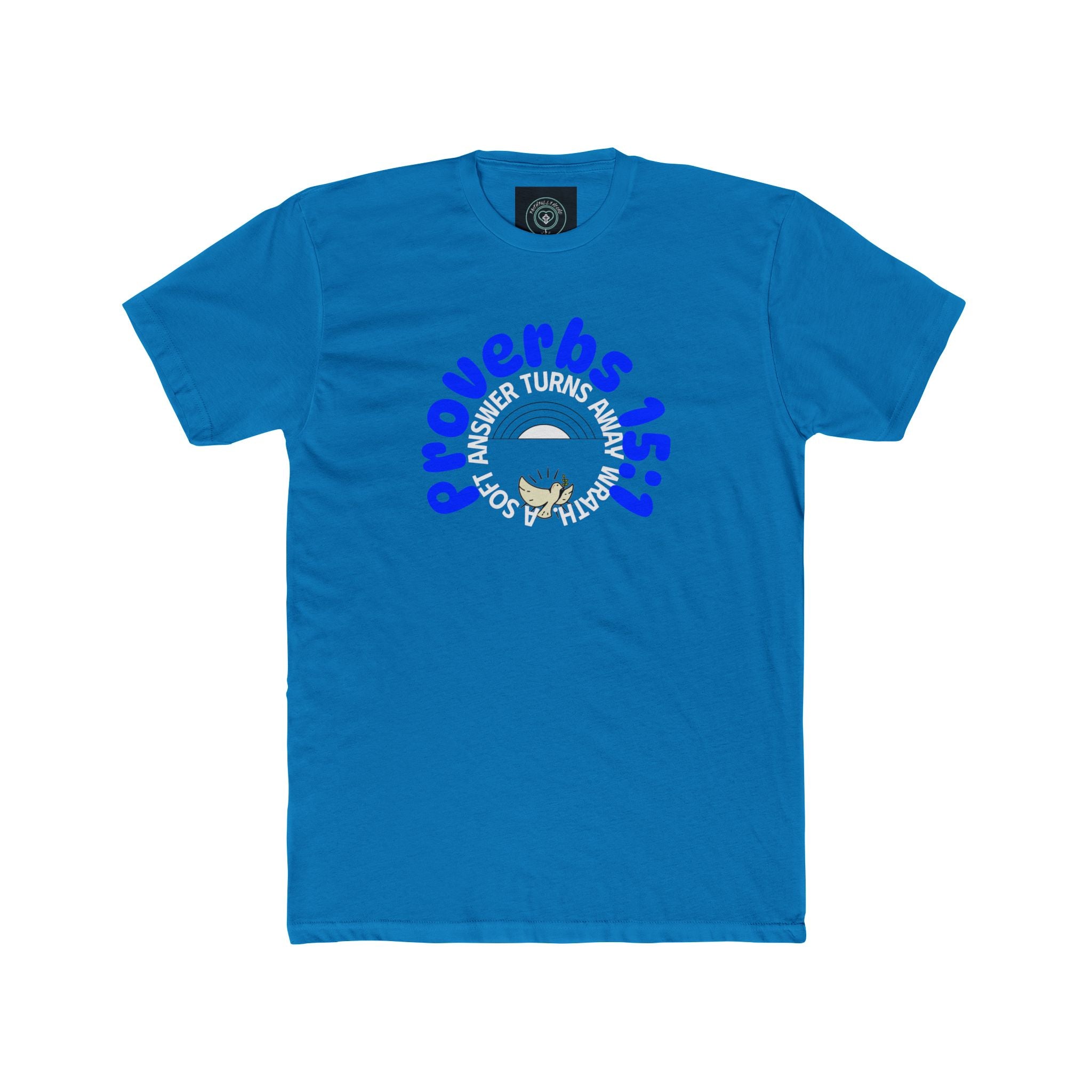 Inspirational Christian Quote Crew Tee, Proverbs 15:1 Motivational unisex T-Shirt, blue colors - Gift for Friends, Casual Wear, Bible Verse Tee, Everyday Comfort