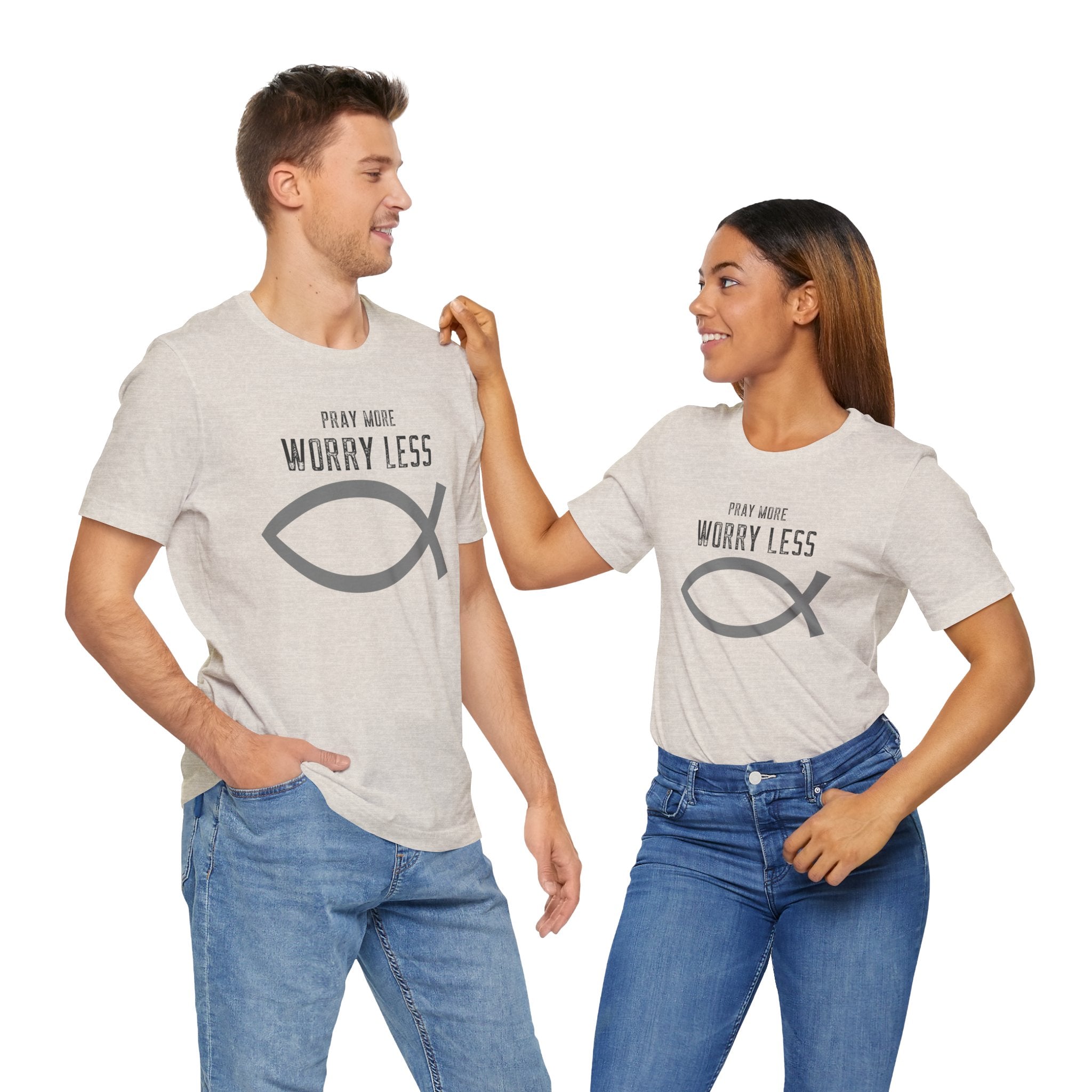 Faith-Pray more worry less Unisex Tee unisex, Christian fish Shirt, Spiritual Gift, Casual Wear, Perfect for Holidays, Christian Attire, Gifts.