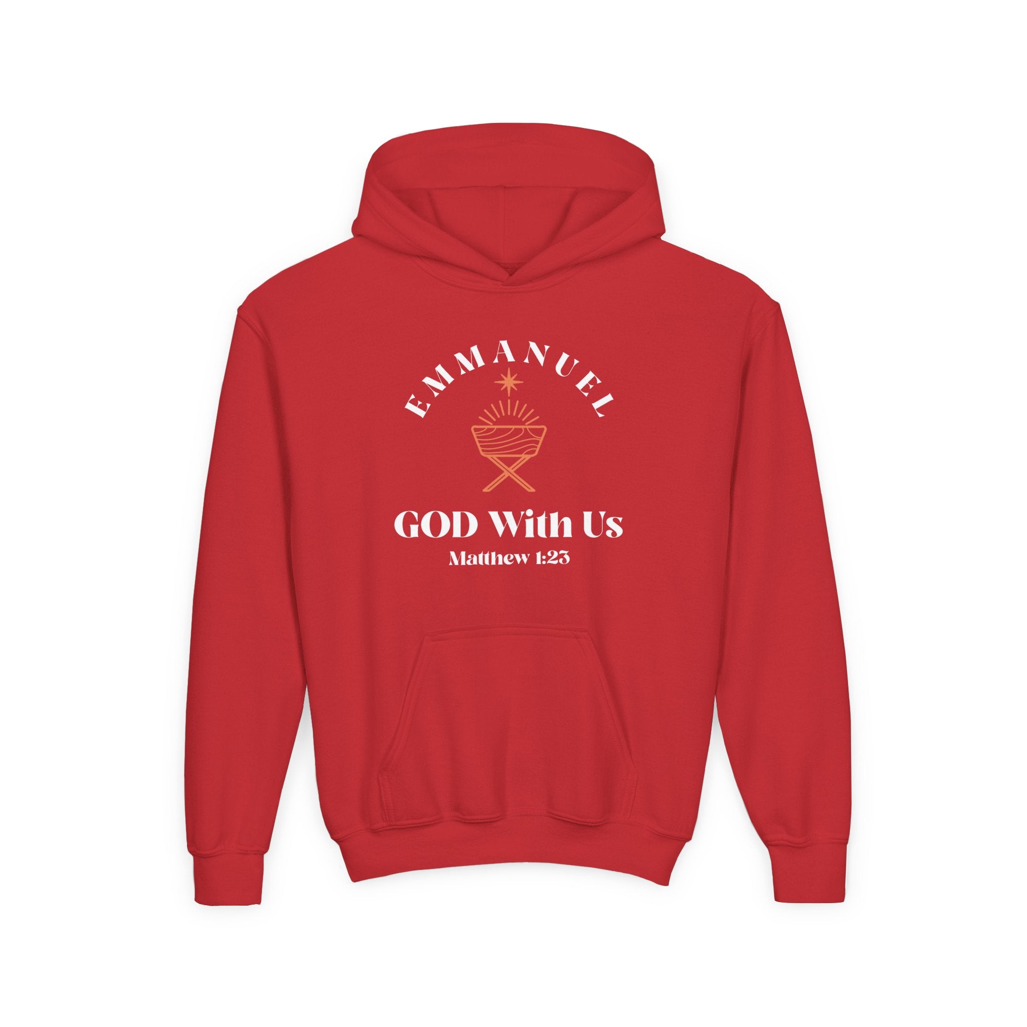 Emmanuel God With Us Hoodie, Youth Christian Sweatshirt, Religious Gift, Holiday Apparel, Church Wear, Faith Merchandise