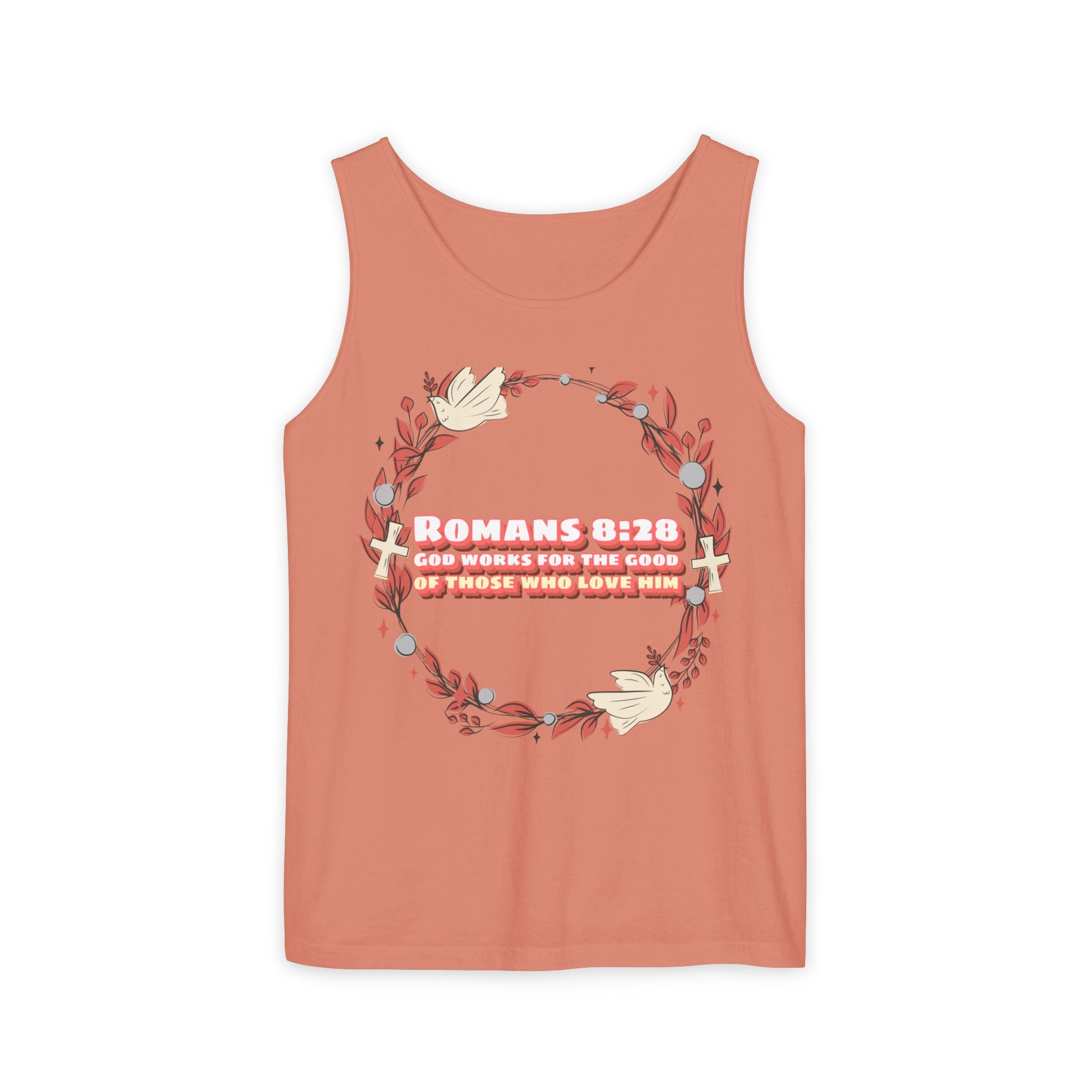 Faith-Inspired Tank Top, ROMANS 8:28, Summer Essential, Religious Gift, Casual Wear, Christian Apparel
