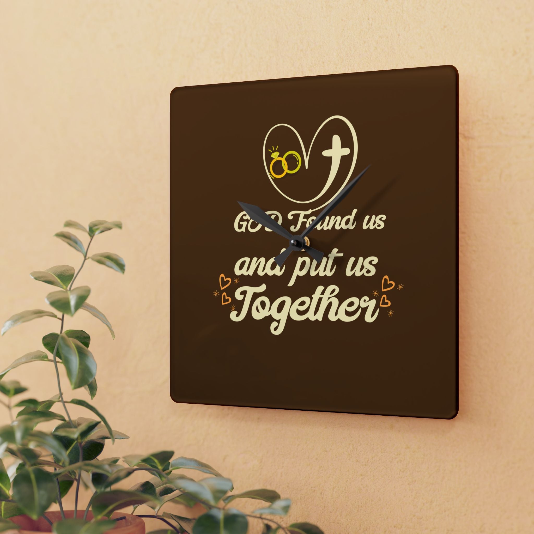 Personalize Couples Acrylic Wall Clock brown face - 'God Found Us and Put Us Together' - Perfect Gift for Weddings, Anniversaries, Bridal, Home Décor.