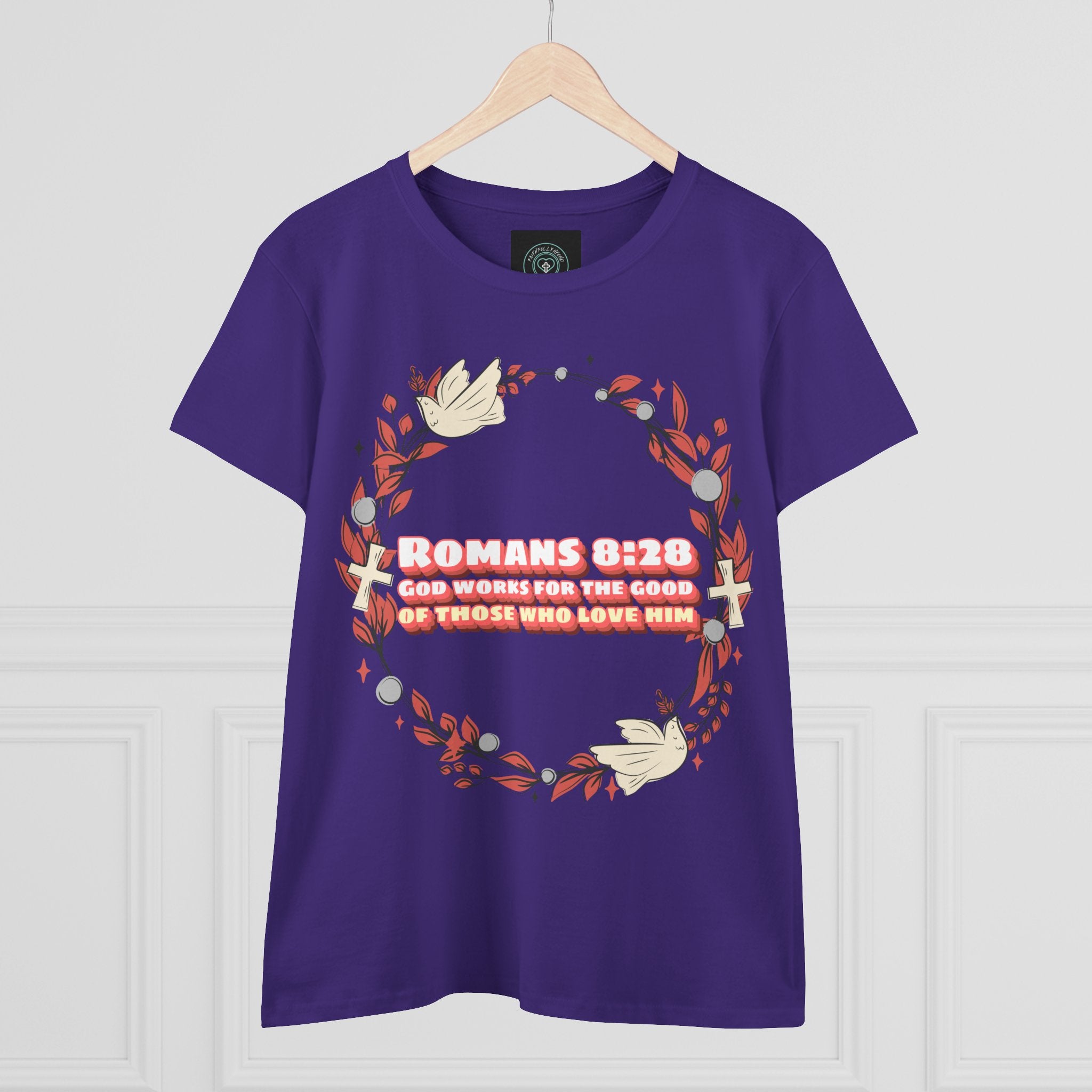 Romans 828 Jesus Women's Tee, Casual Faith Shirt, Everyday Affirmation Top, God works for the good graphic Tee, Gift for Her