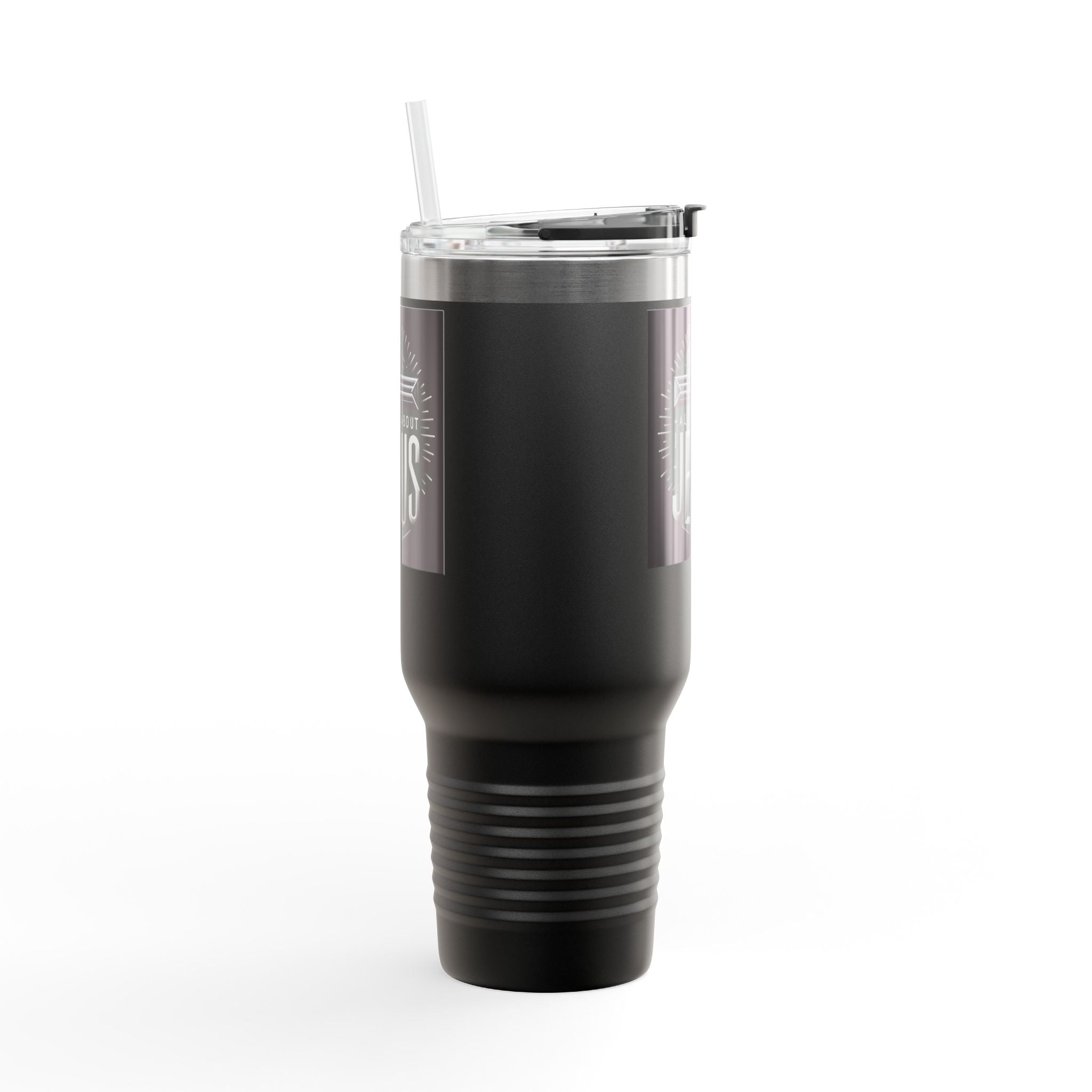 Personalized Insulated Travel Mug. All about JESUS,  Quote Praising God. Perfect Gift for Travelers & Those on the Go.