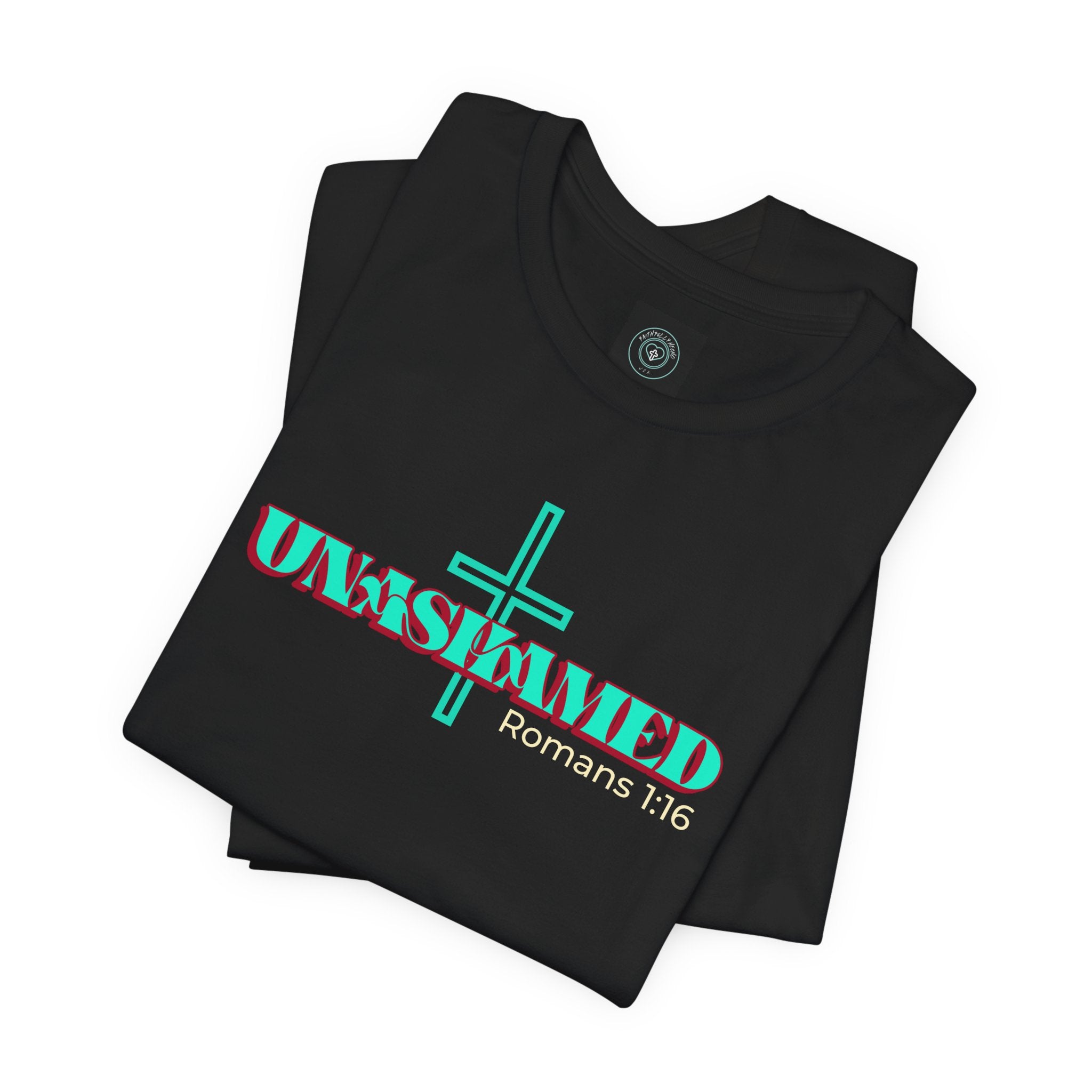 Unisex Inspirational Faith Tee - No Shame in the Cross, Casual Comfort, Christian Apparel, Gift for Believers. Front and back desing.
