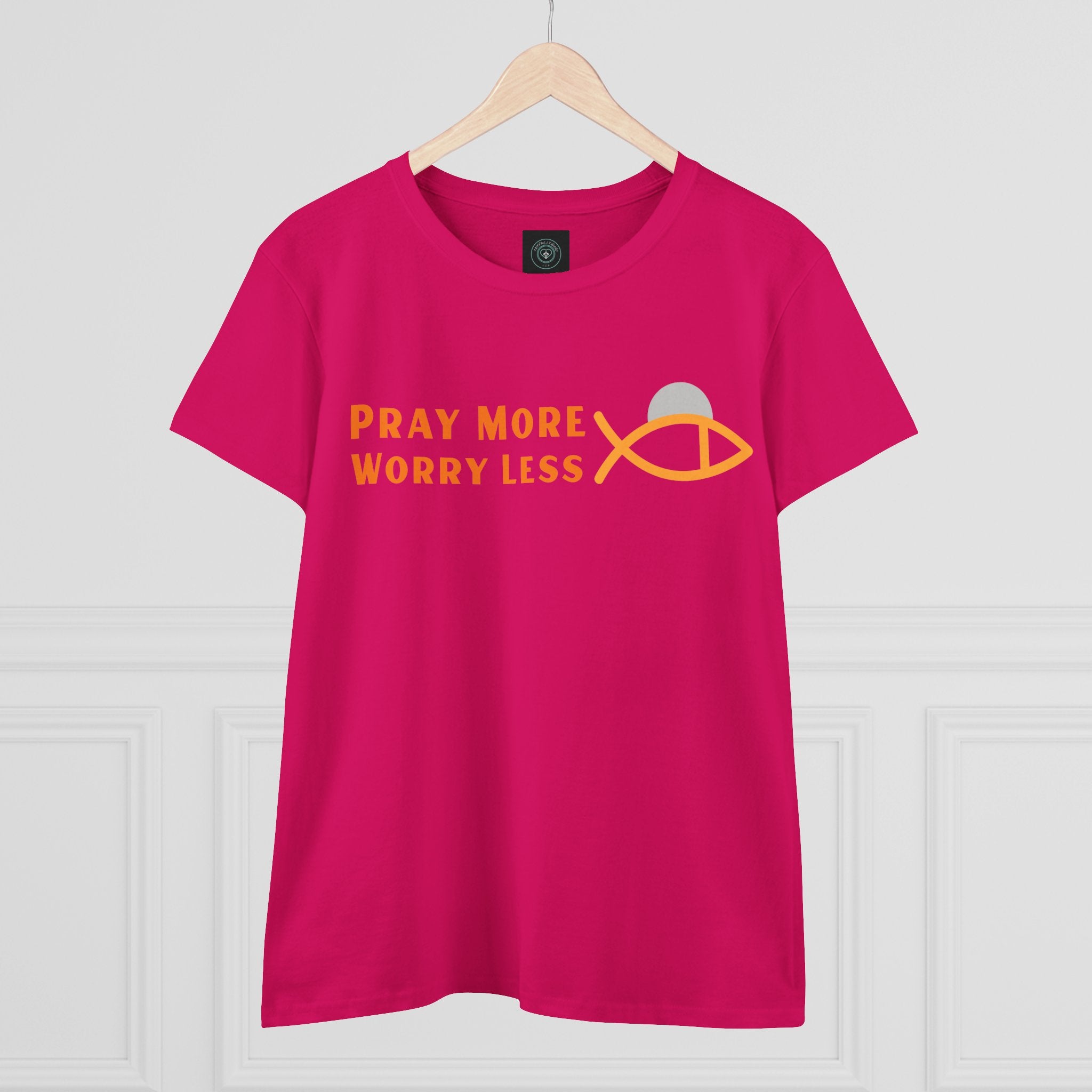 Cotton Tee for Ladies - Pray More Worry Less - Semi-fitted