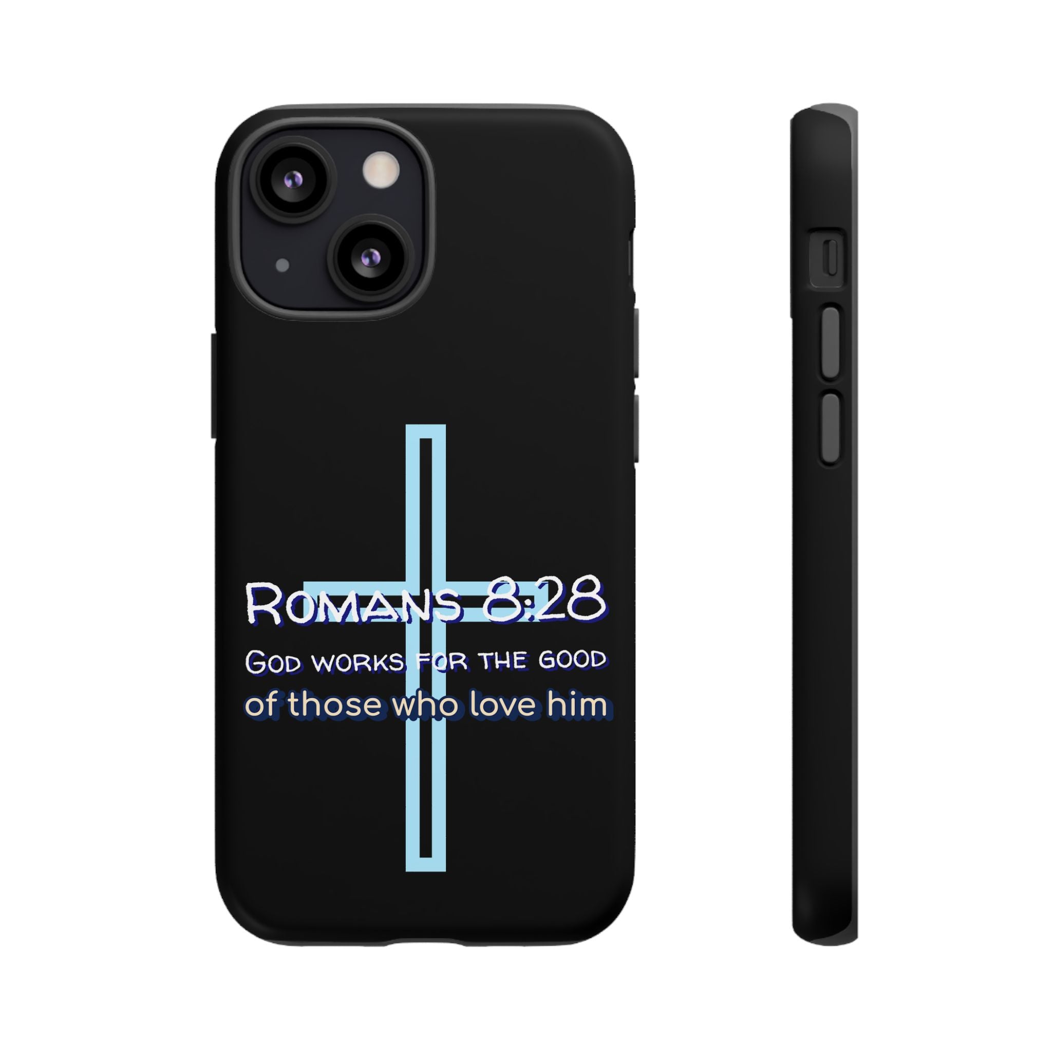 Christian Phone Case for iPhone series, Tough Phone Case, Romans 8:28 Inspirational Gift, Faith-Based Phone Cover, Religious Style, Durable Cell Case