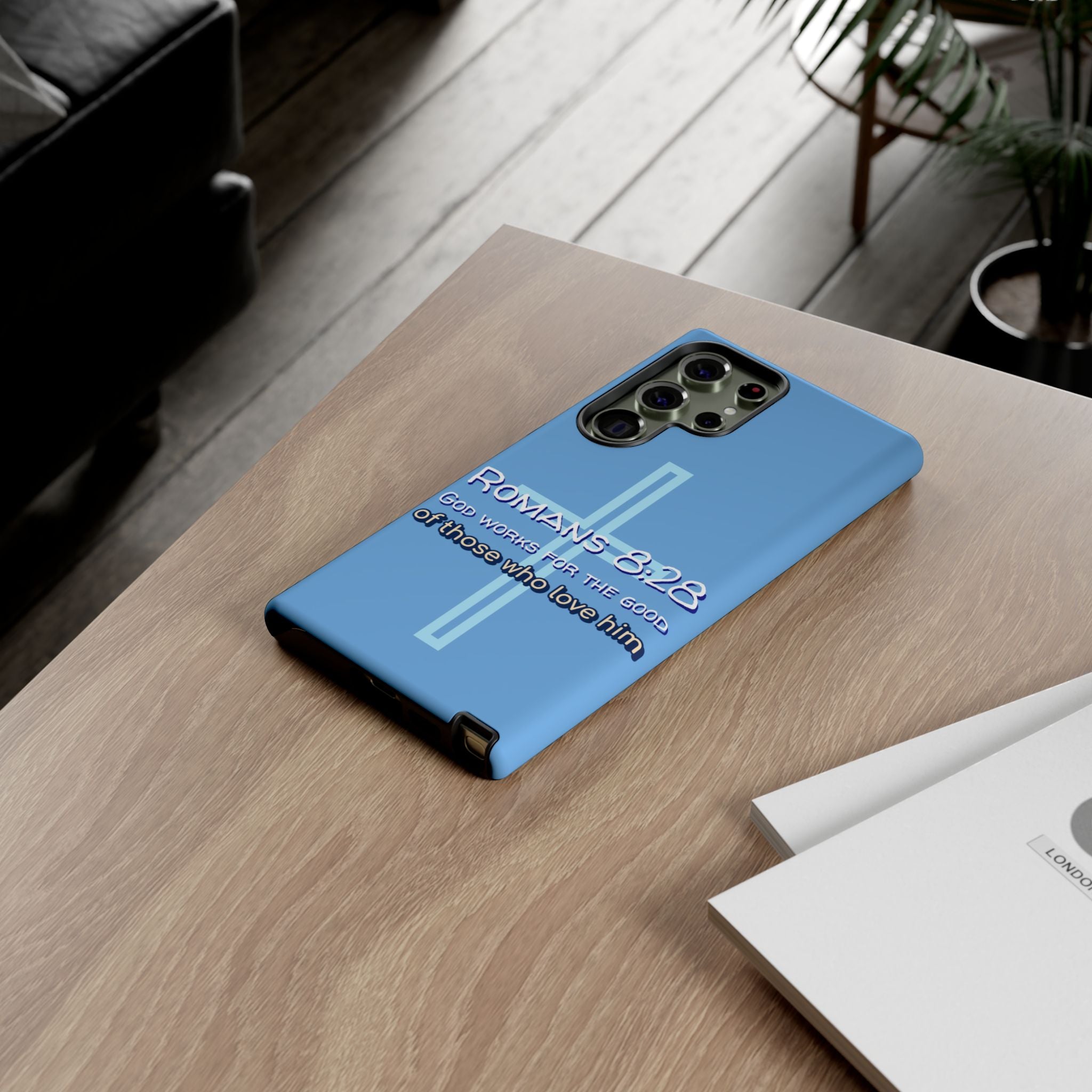 Light Blue Samsung series - Romans 8:28 God works for the Good of those who loves him. Samsung Series Tough Cases for Faith & Inspiration, Christian Gifts, Stylish Protection, Bible Verse Accessories
