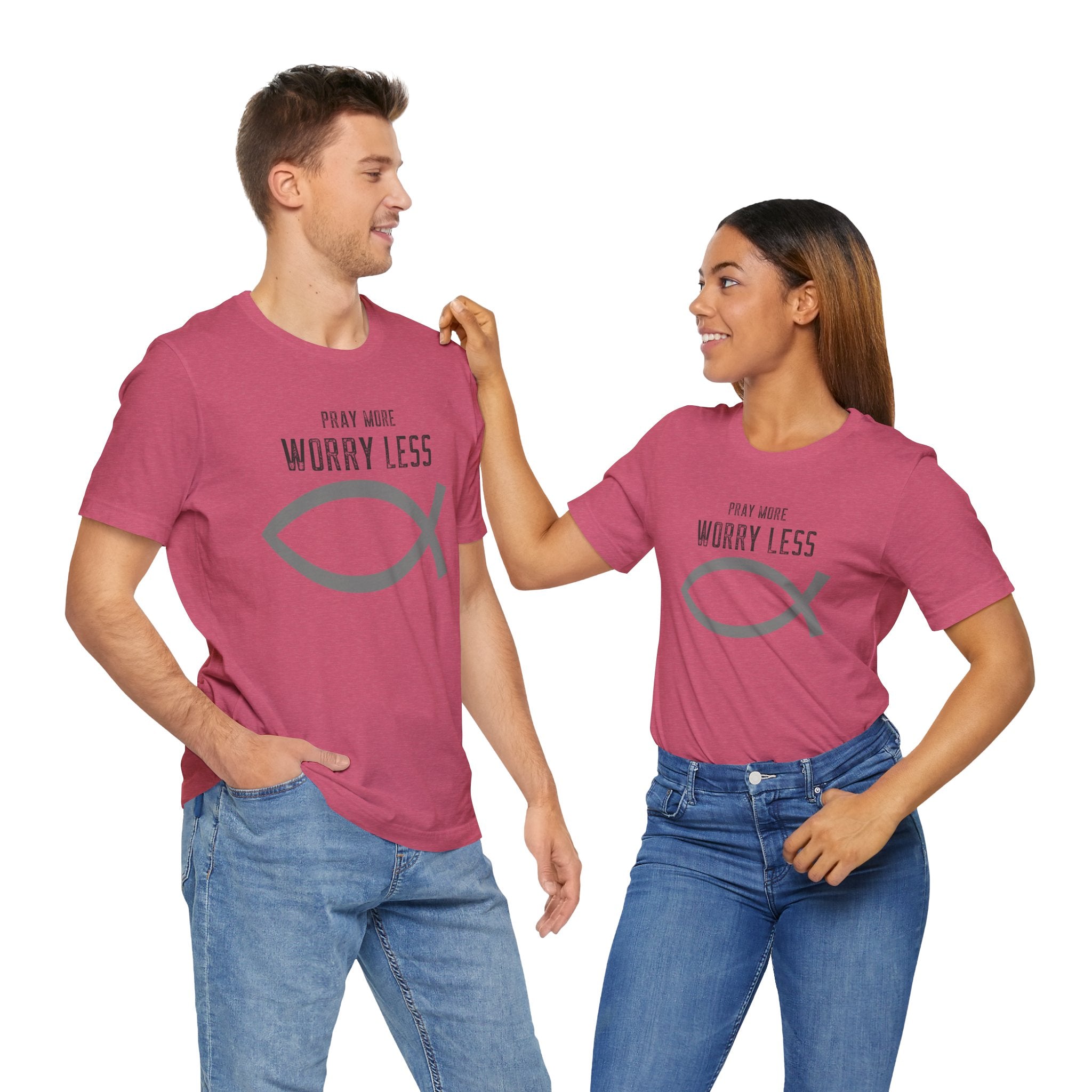 Faith-Pray more worry less Unisex Tee unisex, Christian fish Shirt, Spiritual Gift, Casual Wear, Perfect for Holidays, Christian Attire, Gifts.