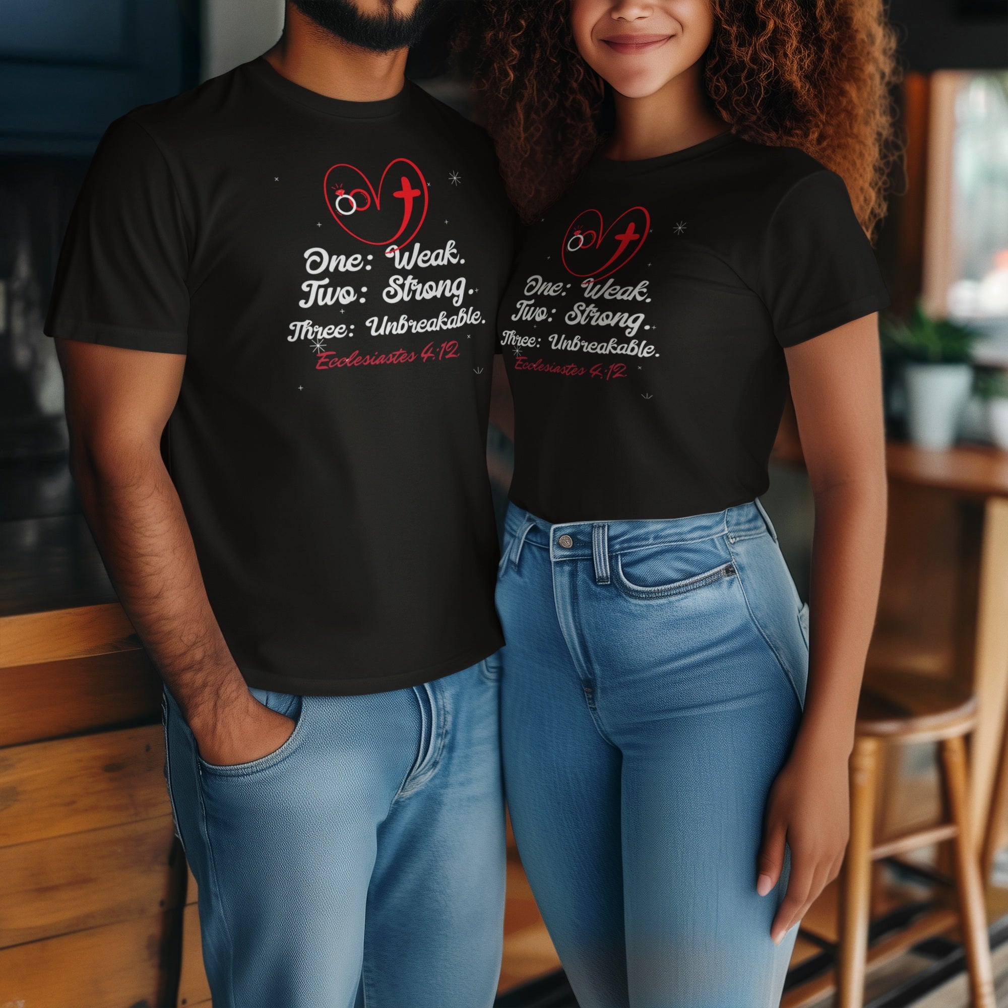 Christian tee for couple Blessing Design. Ideal for Gifts Christian couples, Birthday or Christmas. Inspired on bible verse Ecclesiastes 4:12- With Personalization Option to add wedding date