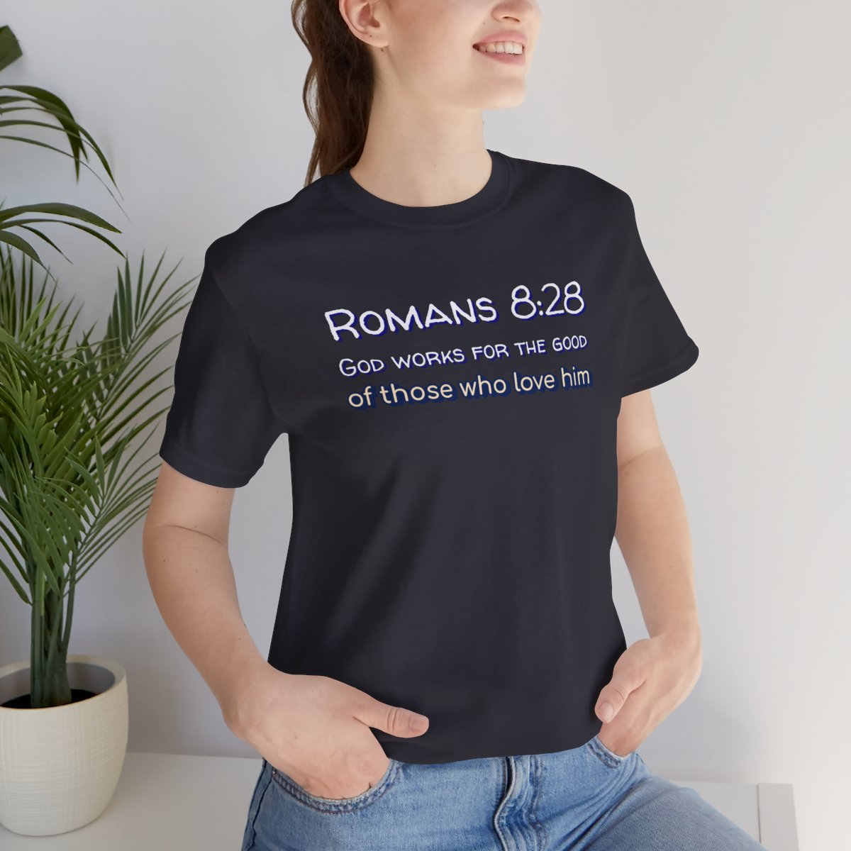 Christian Tee - Romans 8:28 All Things Work for Good Unisex Jersey Short Sleeve
