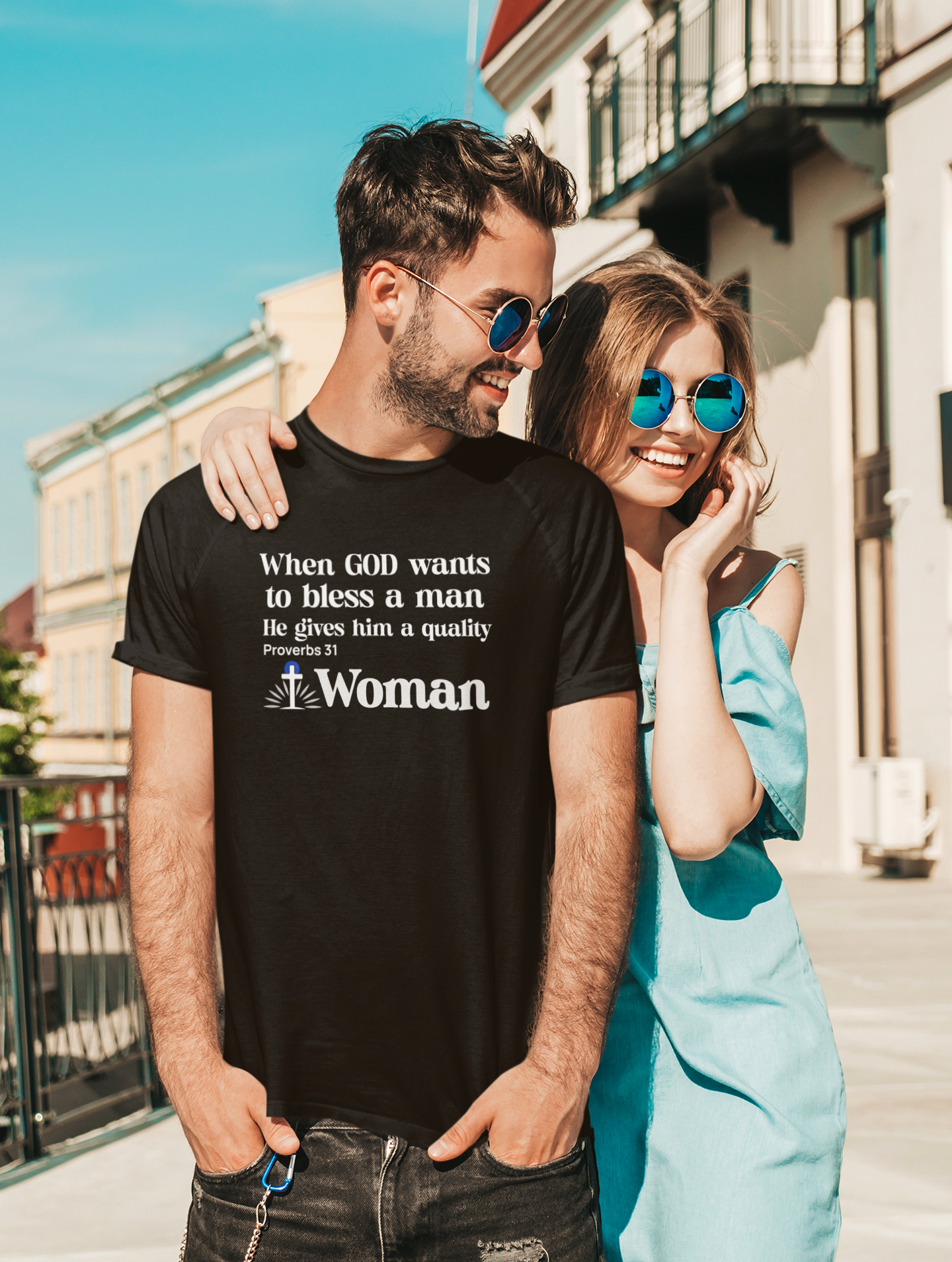 Tee - Quality Woman God Blessing Design. Ideal for Gifts Christian couples, Birthday or Christmas. Inspired on bible verse Proverbs 31