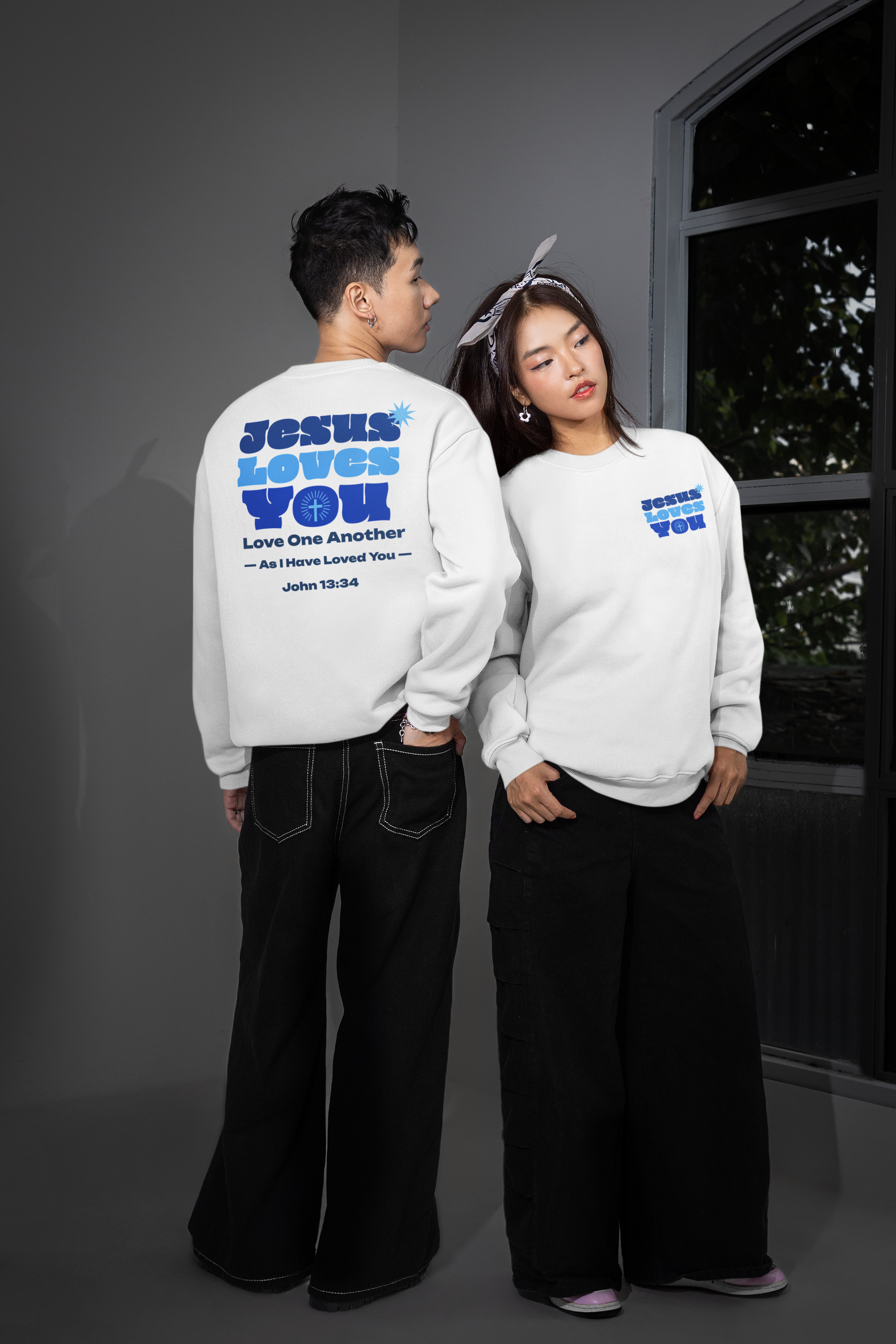 Faith-Inspired Unisex Sweatshirt.  Perfect for Church, Gift for Christian People.  Faith-Inspired message "JESUS Loves You" Christ, bible verse John 13:34