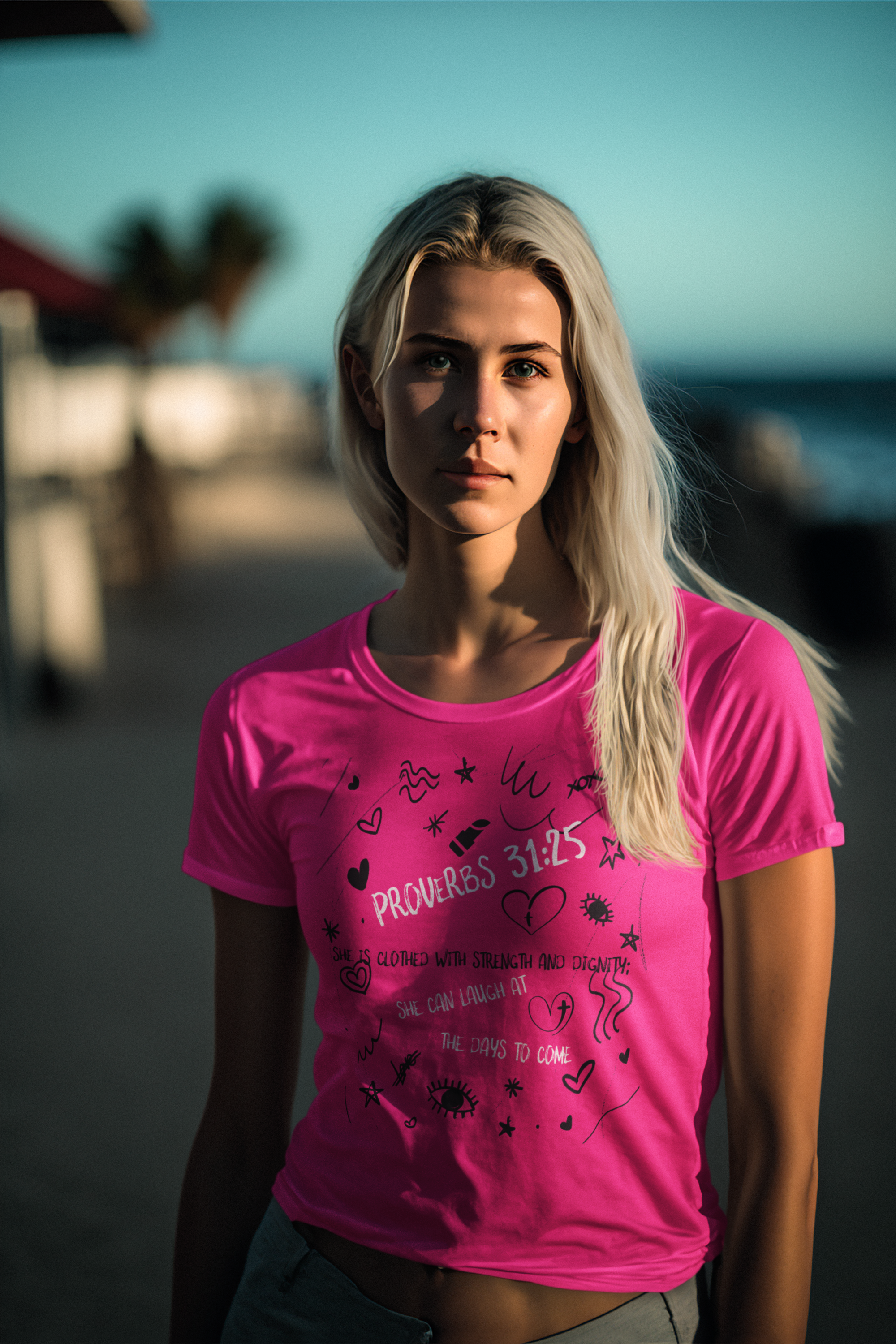 Women's Favorite Tee -Inspired bible verse Proverbs 31:25- Pink and Berry colors - Birthday, Gift, Family tshirts, Sisters