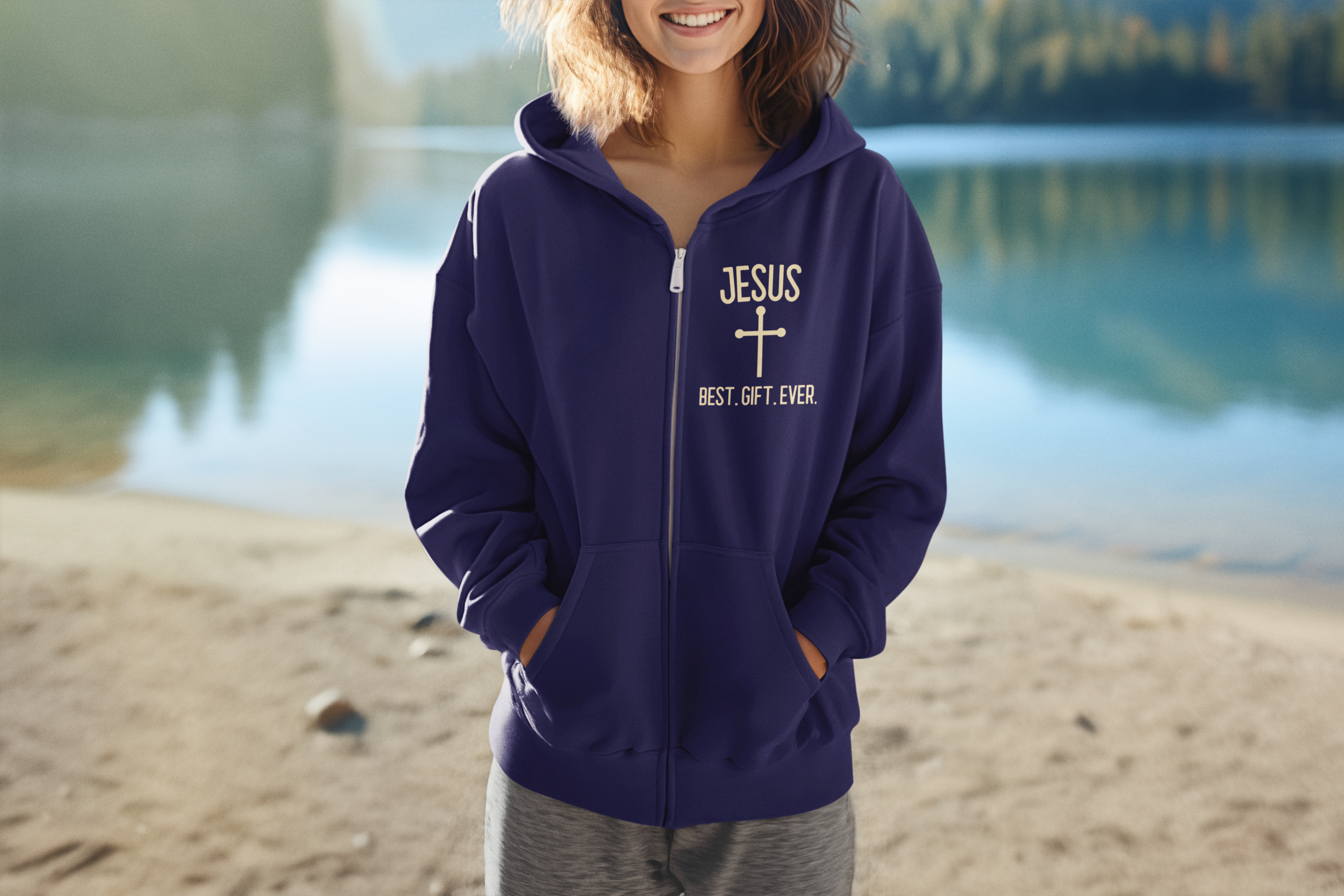 Jesus Best Gift Ever Hoodie - Unisex Full Zip Sweatshirt, Religious Apparel, Christian Gift, Inspirational Clothing, Faith-Based Fashion