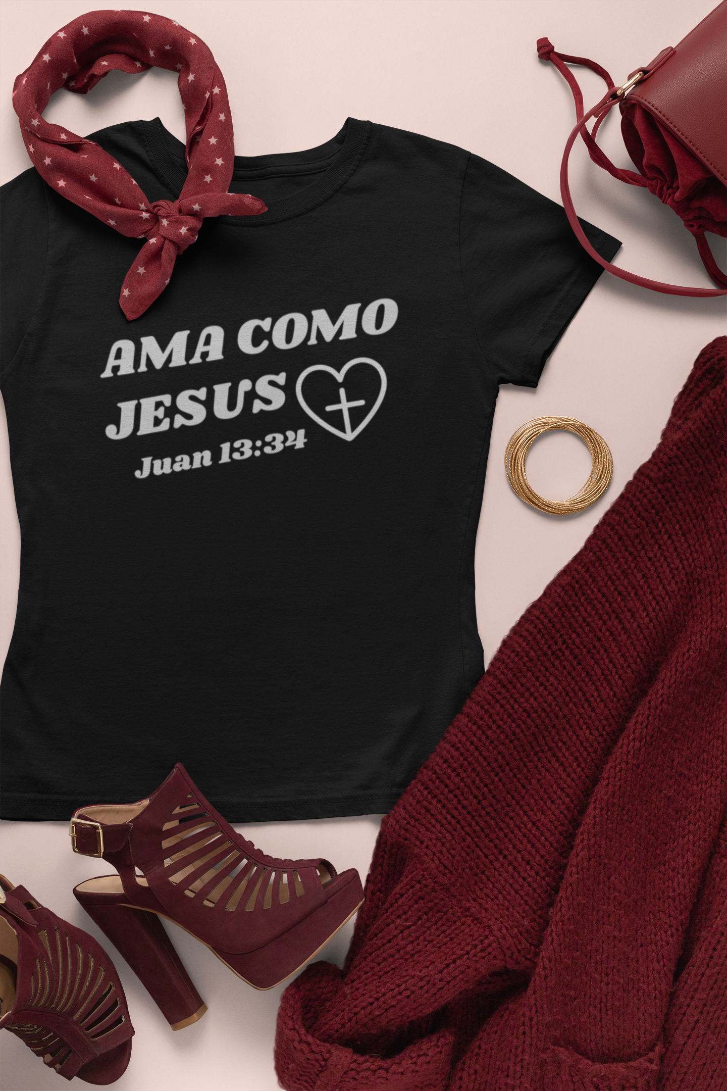Women's Tee - Ama como Jesus Inspired Juan 13:34 Bible Verse TShirt. Semi Fitted women tshirt