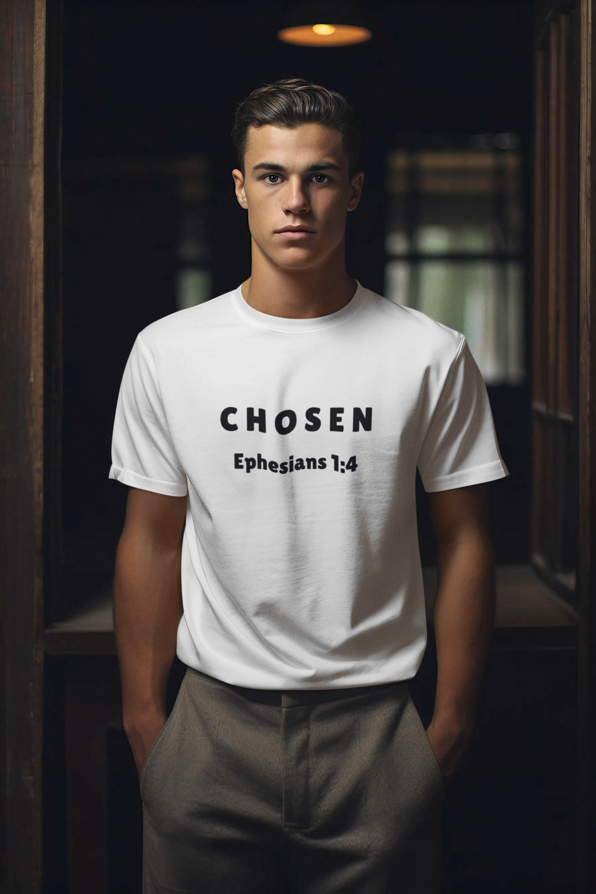 Christian Unisex Tee - Chosen Tshirt - Bible Verse Ephesian 1:4