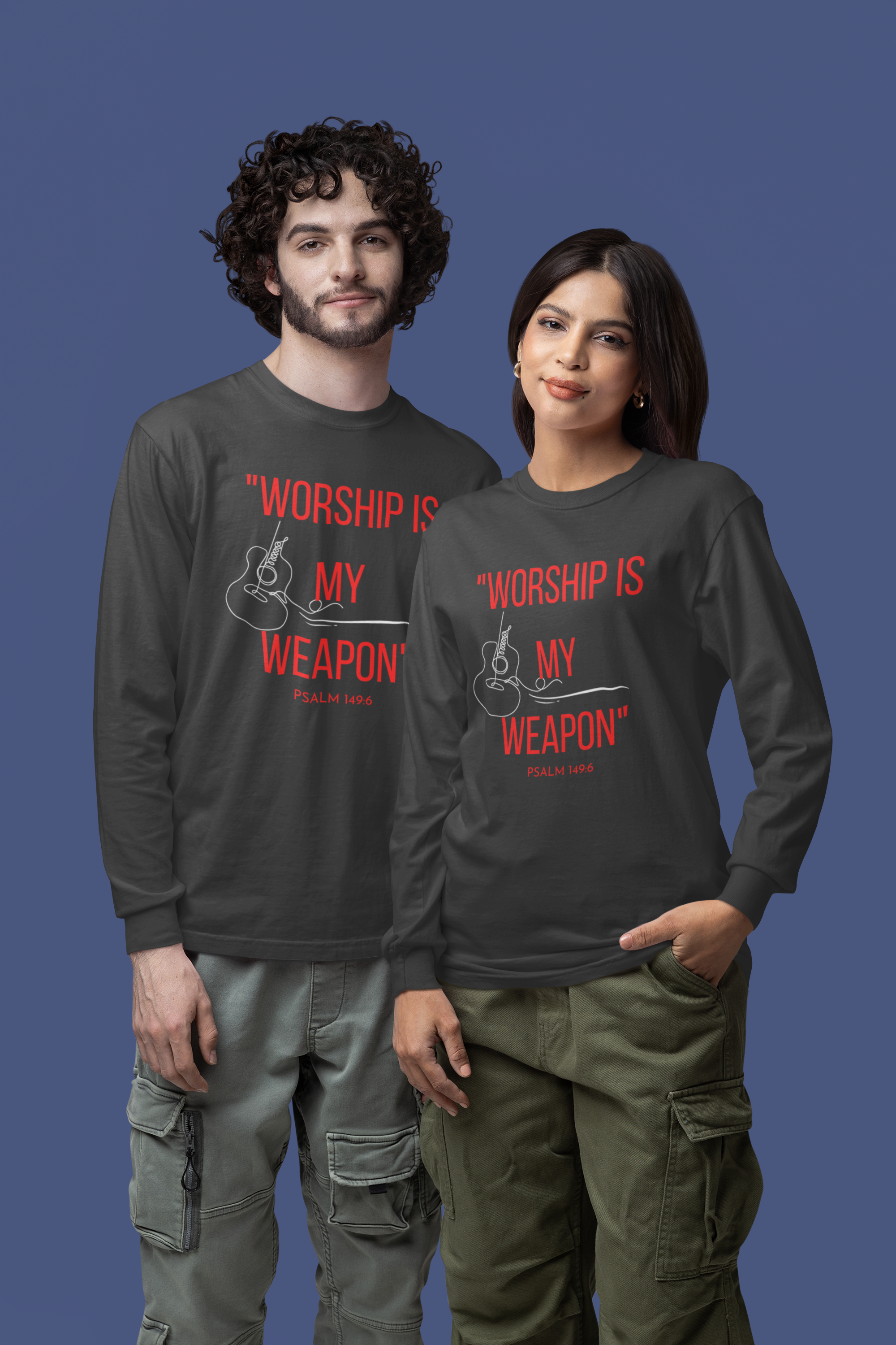 Worship Is My Weapon Long Sleeve Tee – Christian Apparel for Worship Leaders & Musicians -Guitar - Faithfully Hecho