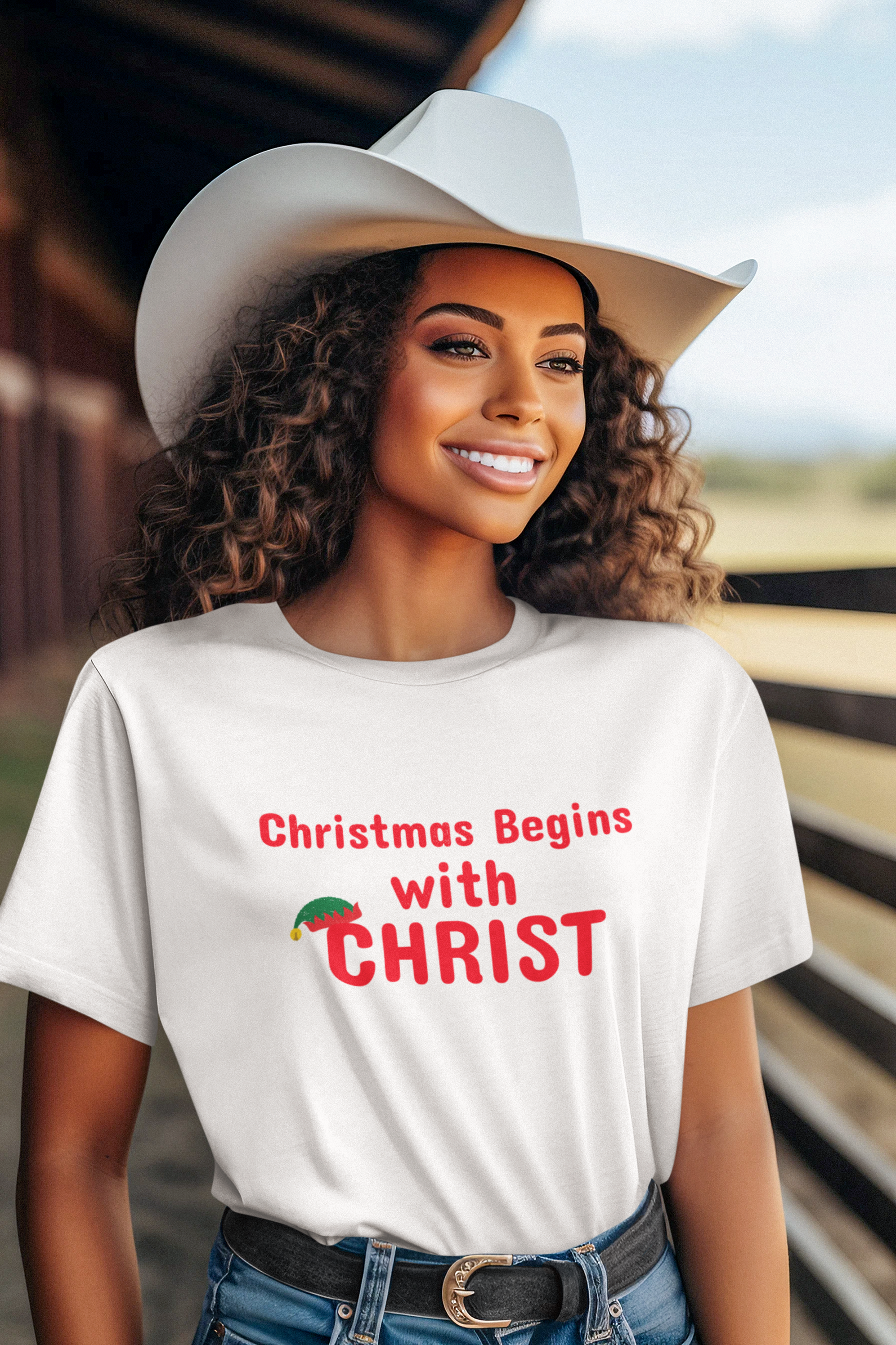 Christmas begins with Christ - Christian UNISEX tshirt - Church- Worship - Birthday - Family