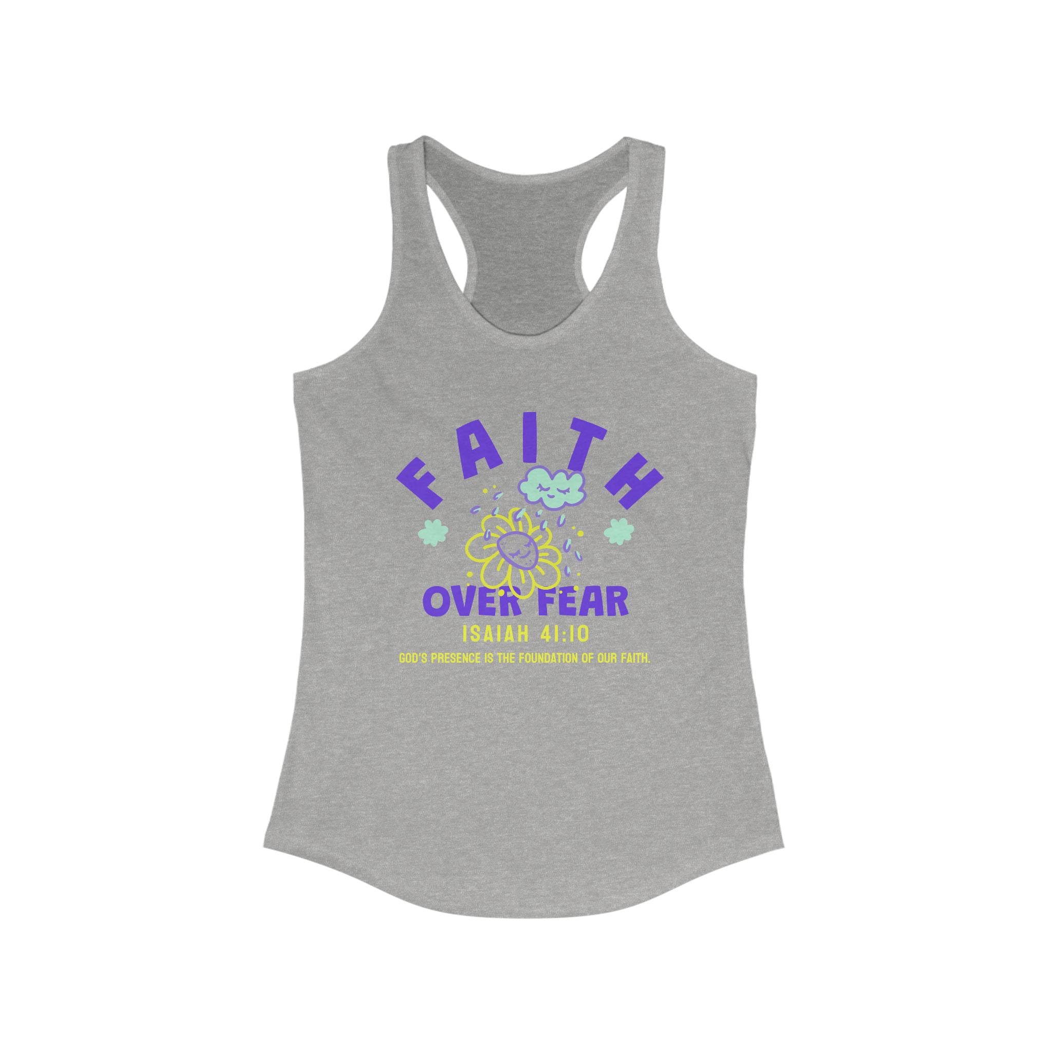 Faith Over Fear Racerback Tank Top - Verse Isaiah 41:10, Faith Shirt, Prayer Tank, Summer Workout Apparel, Religious Gift