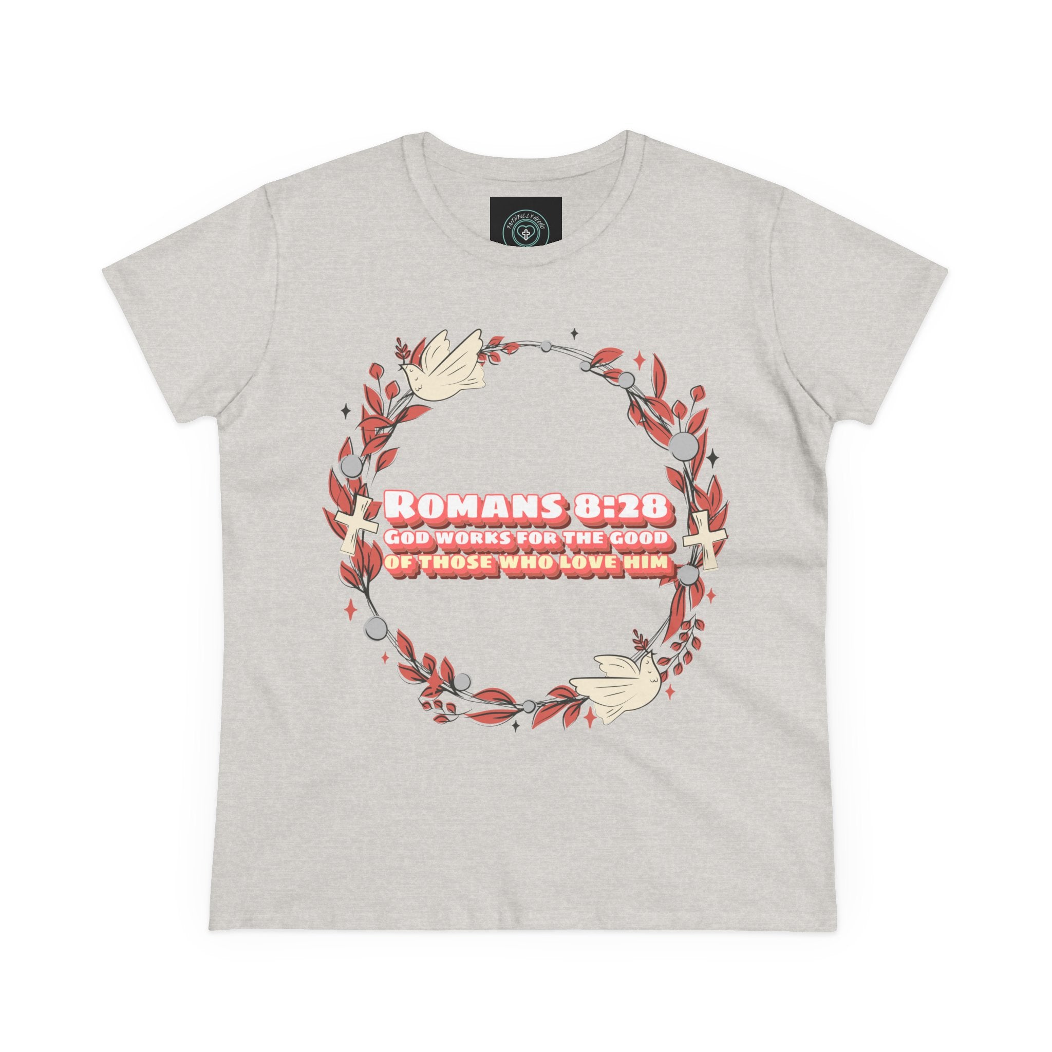 Romans 828 Jesus Women's Tee, Casual Faith Shirt, Everyday Affirmation Top, God works for the good graphic Tee, Gift for Her