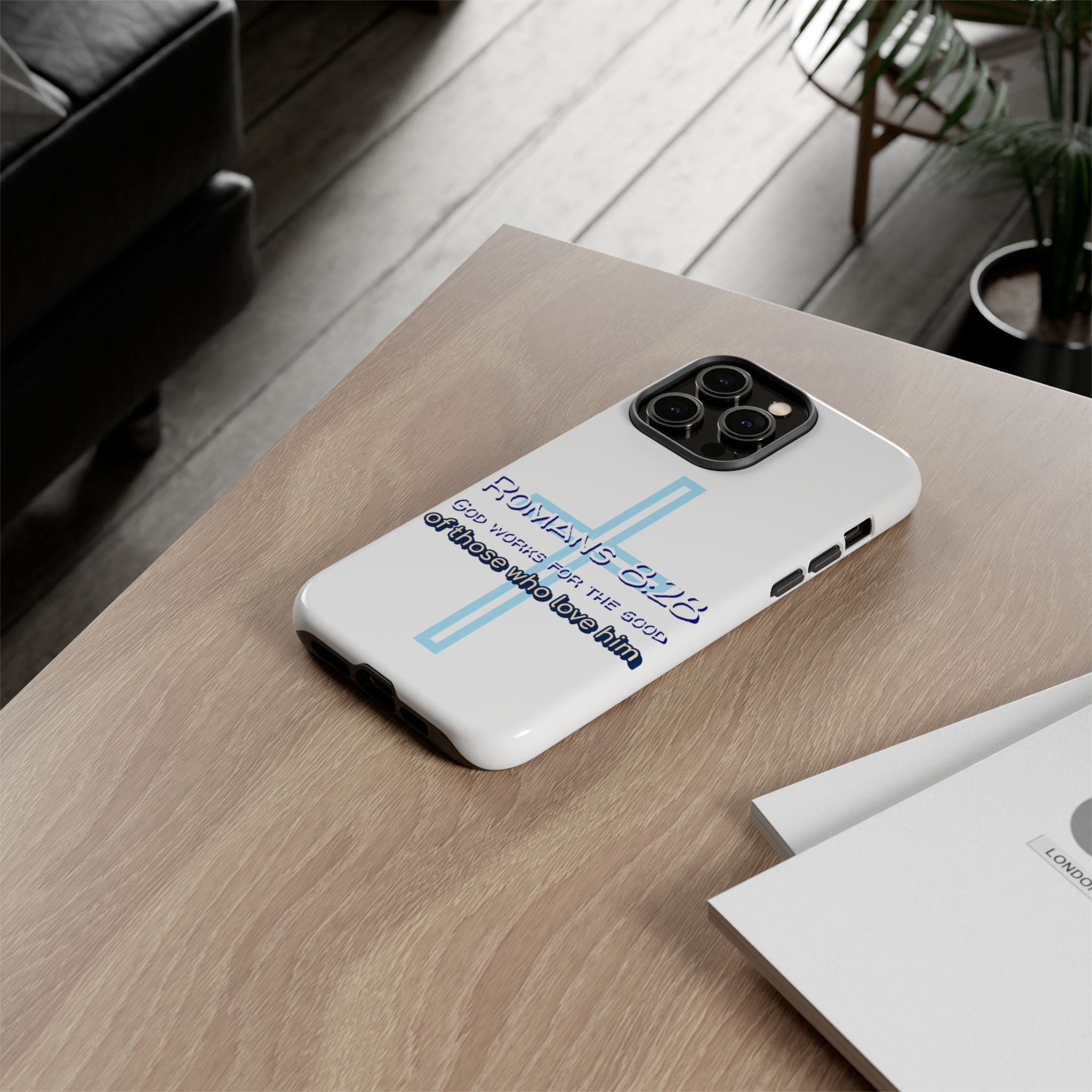 White Case of iPhone series -Romans 8:28 God works for the Good of those who loves him. Tough Cases for Faith & Inspiration, Christian Gifts, Stylish Protection, Bible Verse Accessories