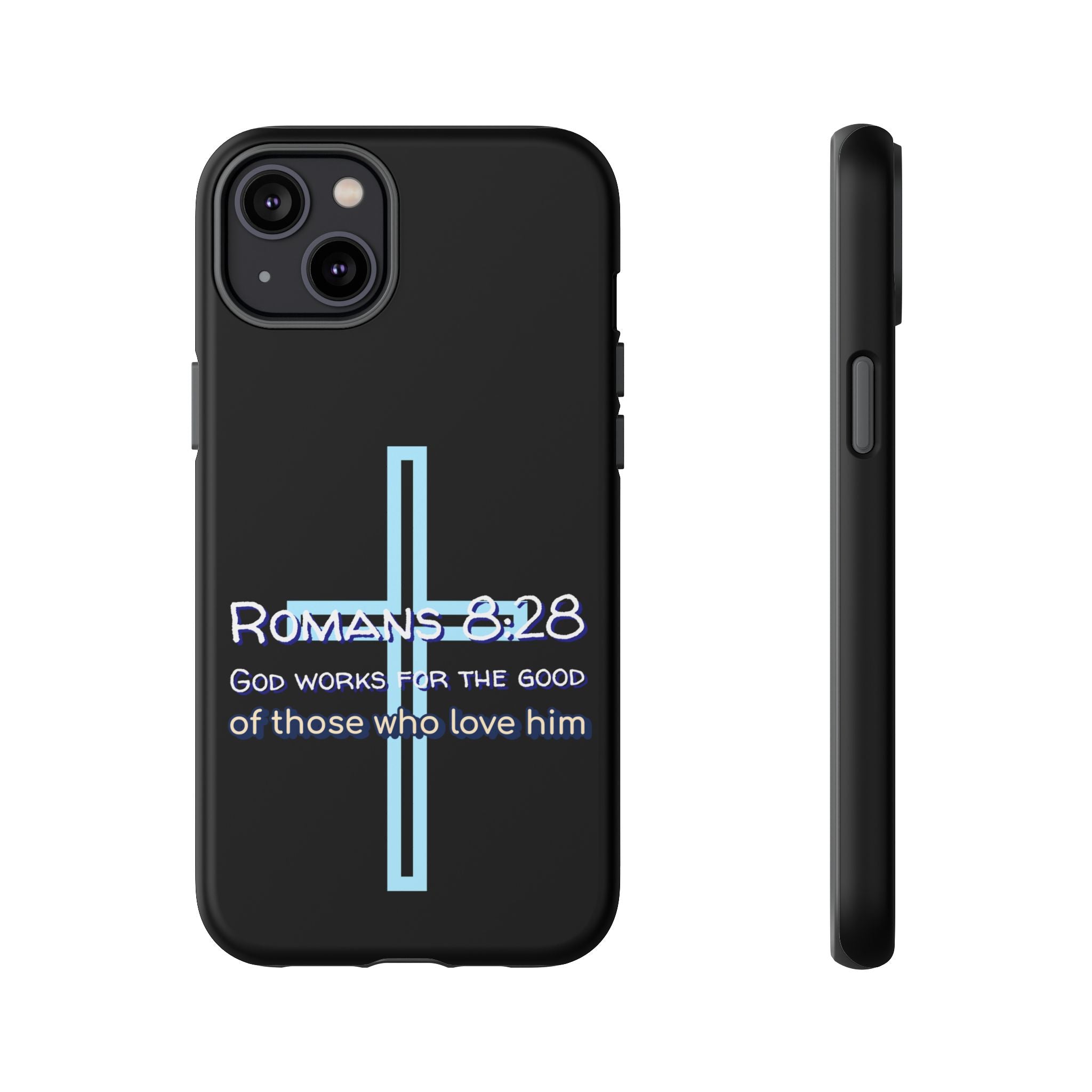Christian Phone Case for iPhone series, Tough Phone Case, Romans 8:28 Inspirational Gift, Faith-Based Phone Cover, Religious Style, Durable Cell Case