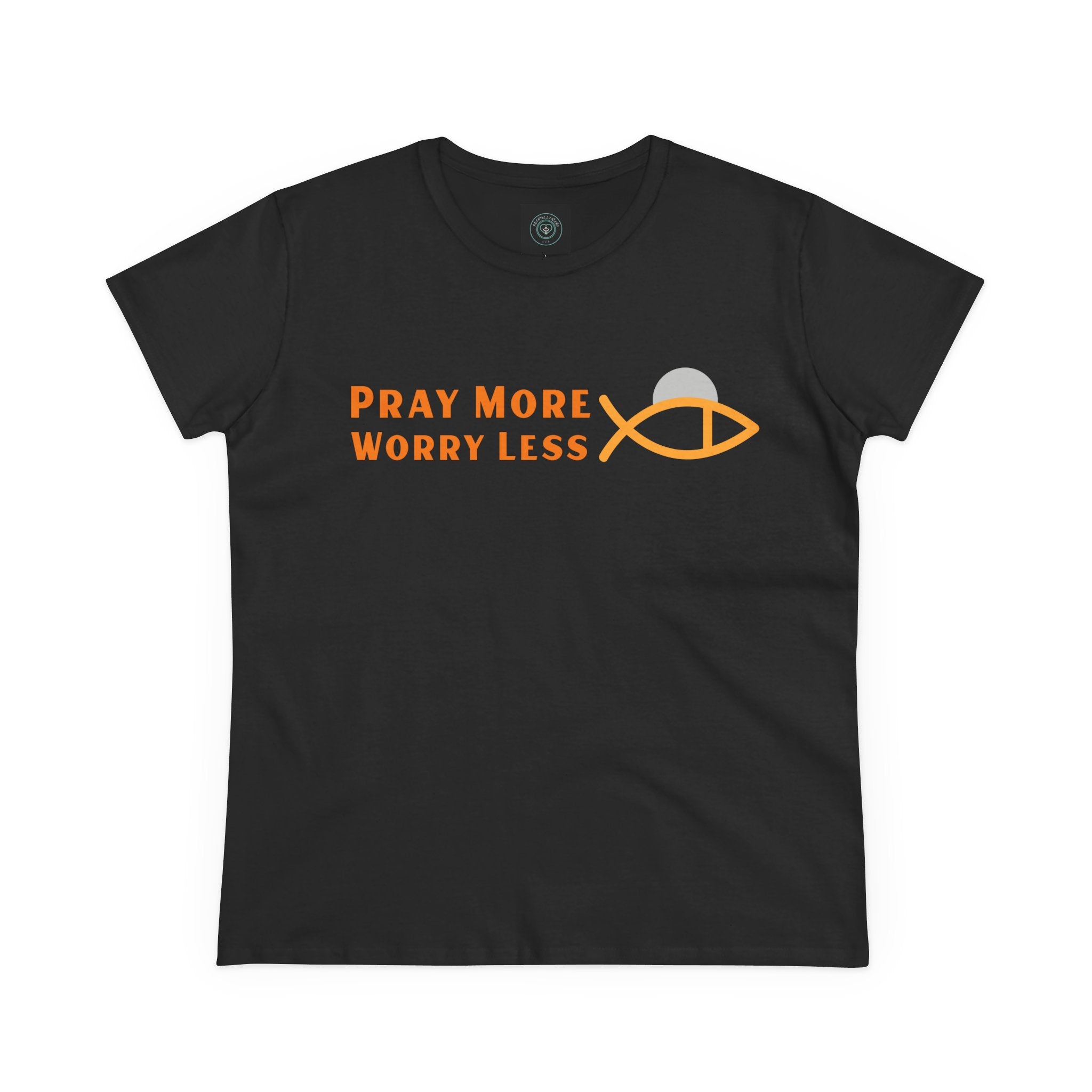 Cotton Tee for Ladies - Pray More Worry Less - Semi-fitted