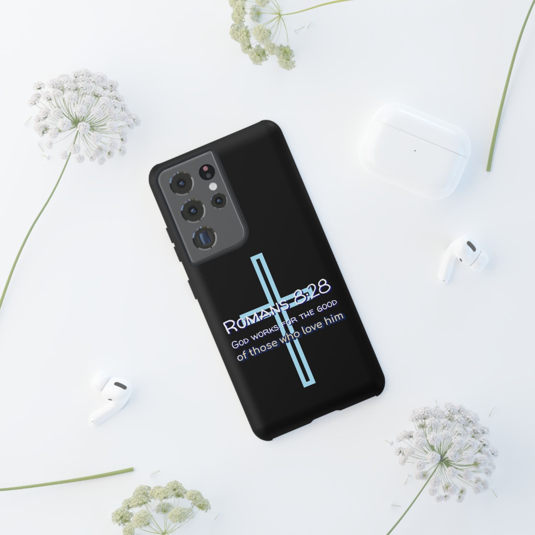 Christian Phone Case for Samsung Series, Tough Phone Case, Romans 8:28 Inspirational Gift, Faith-Based Phone Cover, Religious Style, Durable Cell Case