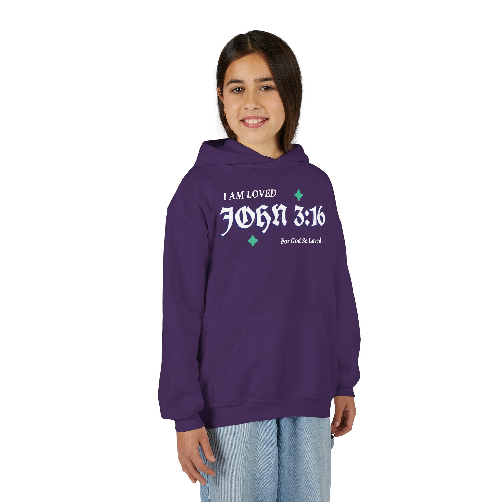 Inspirational Youth Hoodie - "I Am Loved - John 3:16" - Christian Gift for Teens , School Faith Sweatshirt, Cozy Church Wear
