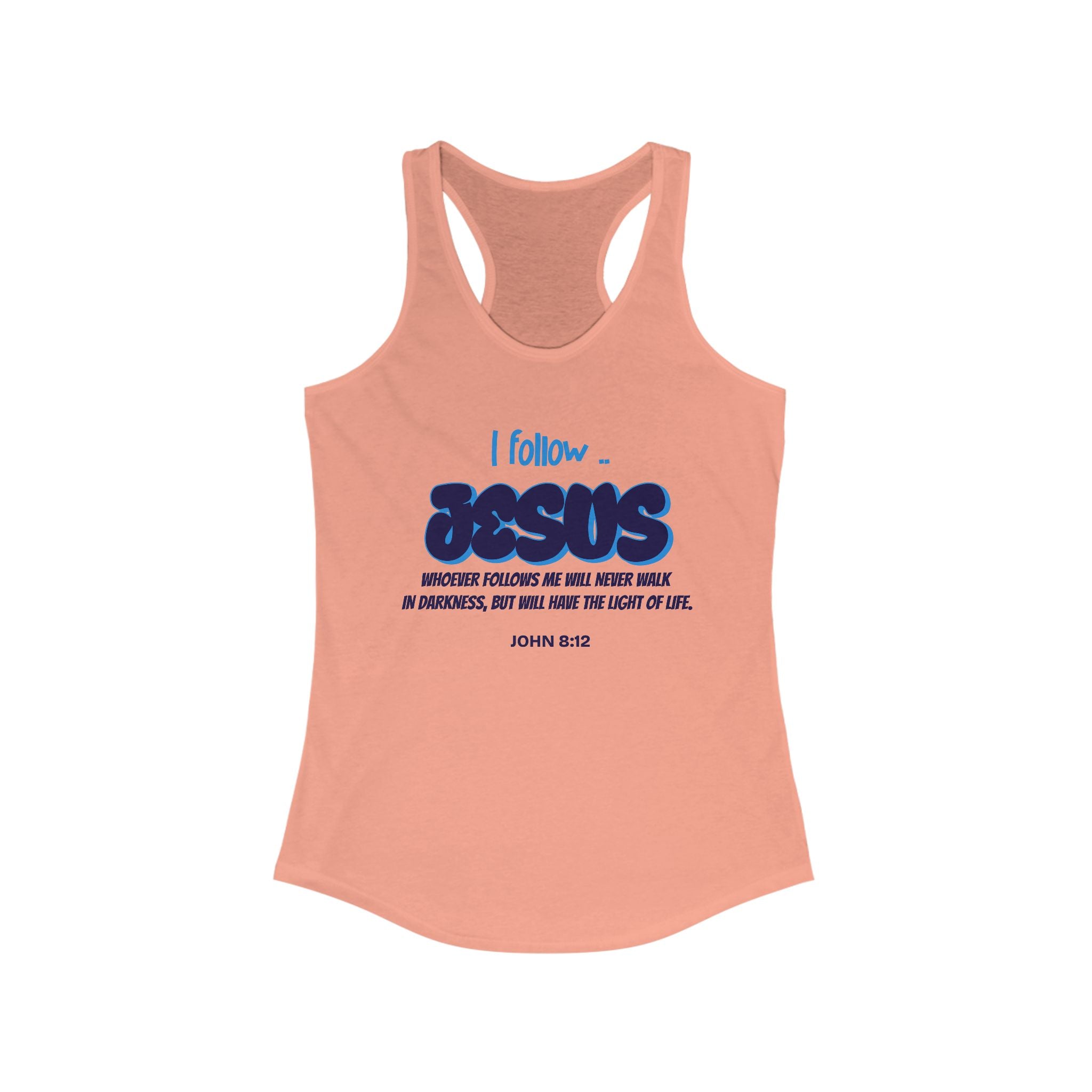 Workout Tank Top, Motivational Gym Wear Follow Jesus Bible Verse in Blue, Shirt, Fitness Apparel, Women's Racerback, Biblical Quote Top
