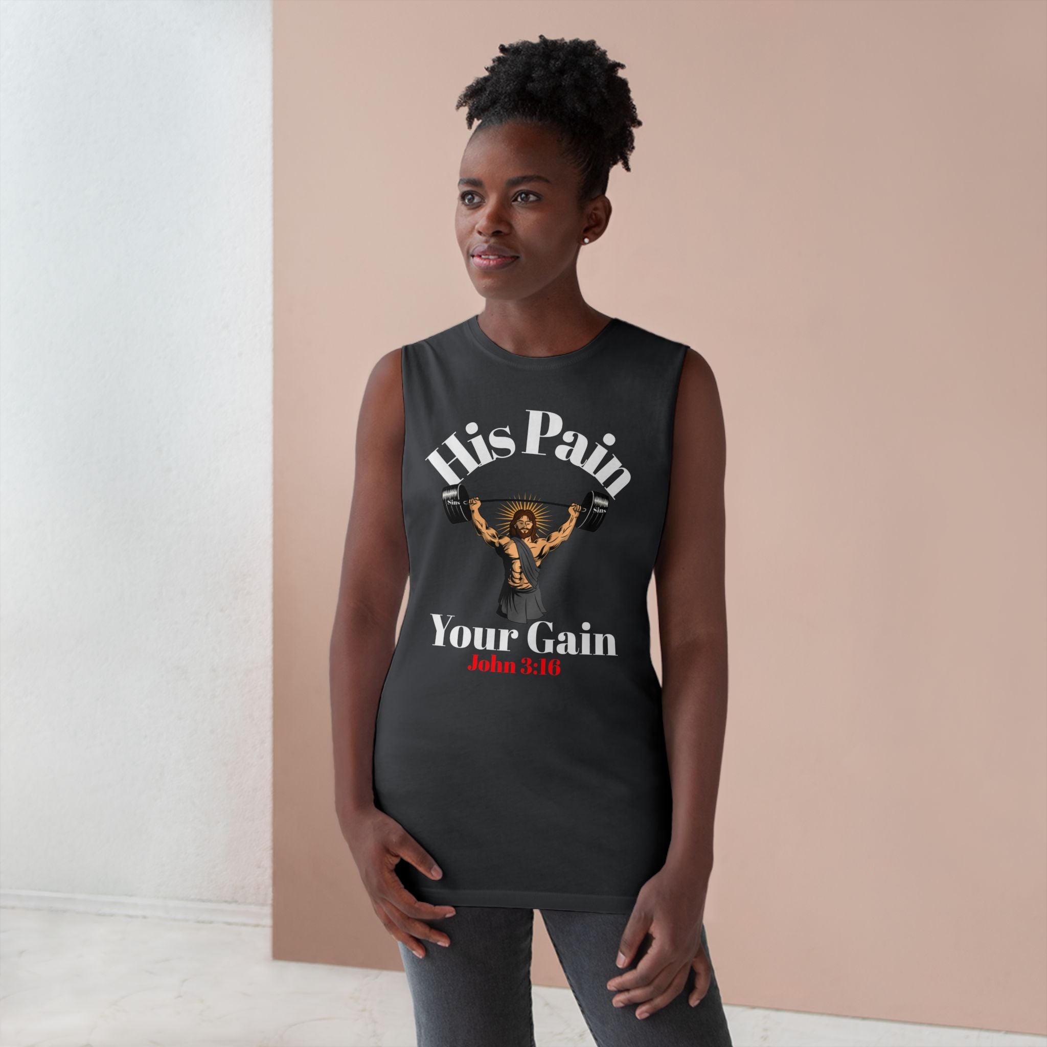 His Pain, Your Gain – Christian Workout Tank – Unisex Faith & Fitness Gym Apparel- Gym Summer - Faithfully Hecho
