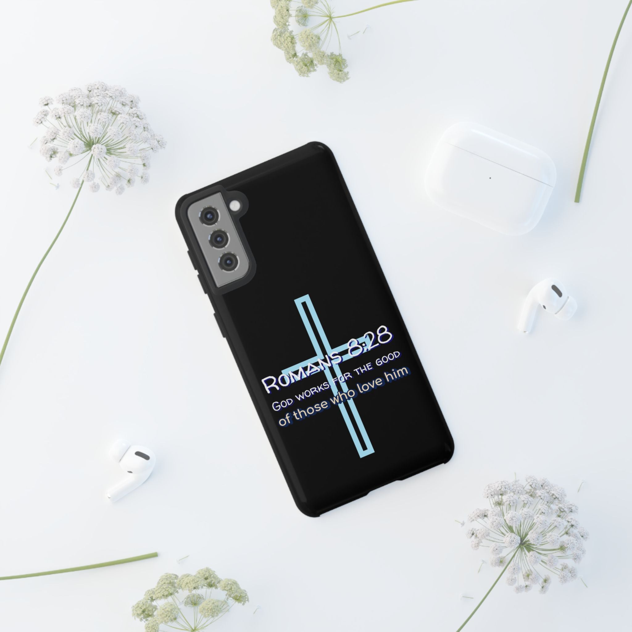 Christian Phone Case for Samsung Series, Tough Phone Case, Romans 8:28 Inspirational Gift, Faith-Based Phone Cover, Religious Style, Durable Cell Case