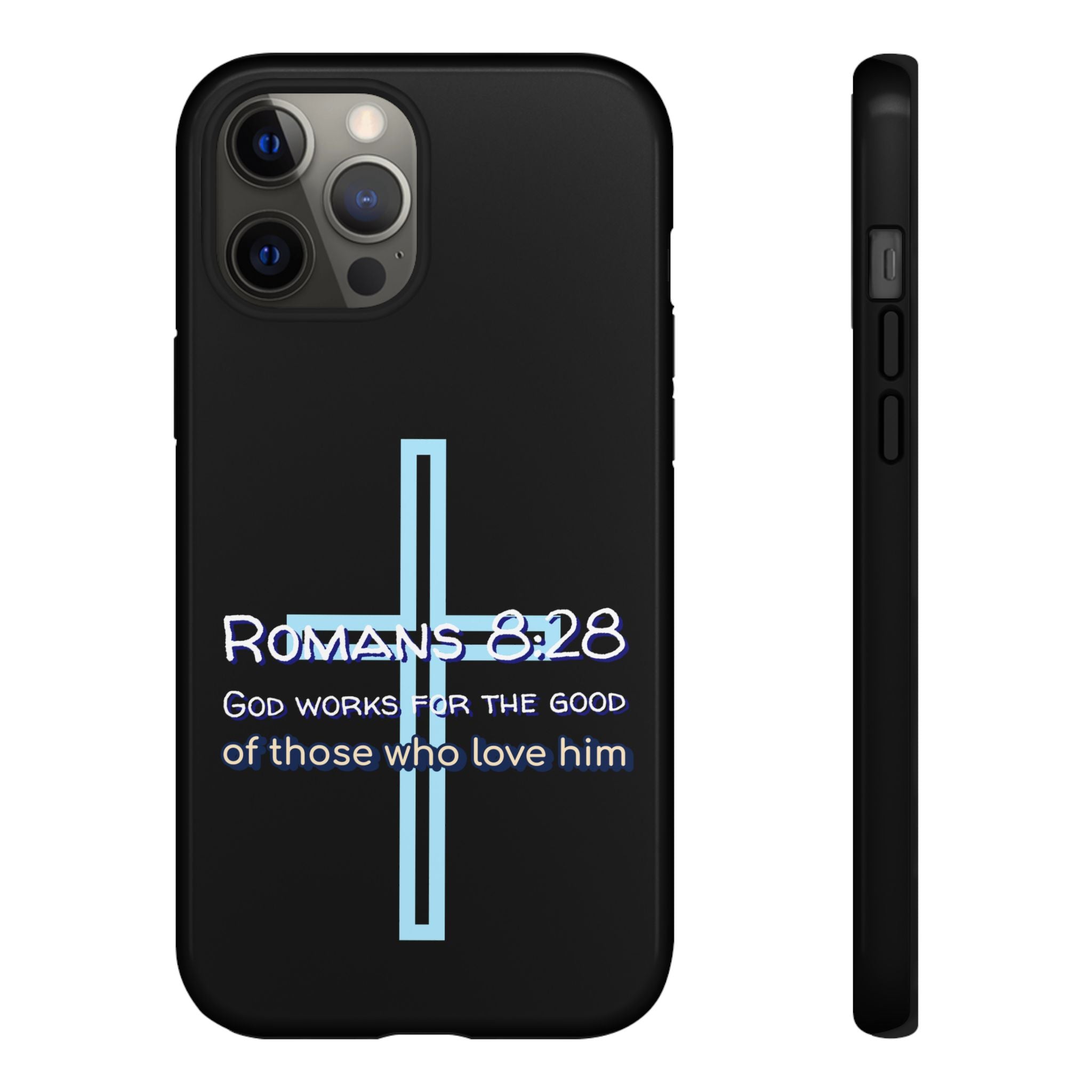 Christian Phone Case for iPhone series, Tough Phone Case, Romans 8:28 Inspirational Gift, Faith-Based Phone Cover, Religious Style, Durable Cell Case