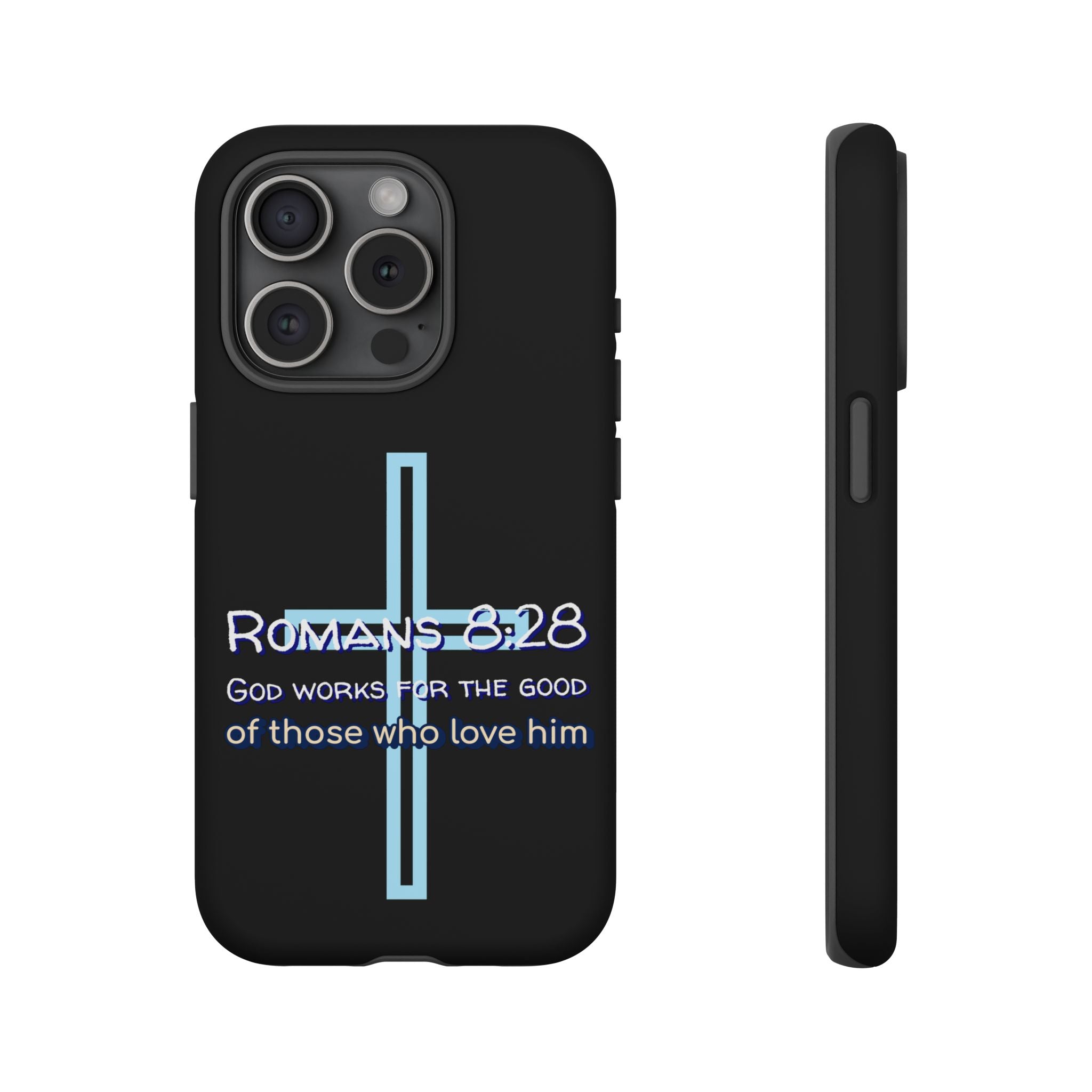 Christian Phone Case for iPhone series, Tough Phone Case, Romans 8:28 Inspirational Gift, Faith-Based Phone Cover, Religious Style, Durable Cell Case