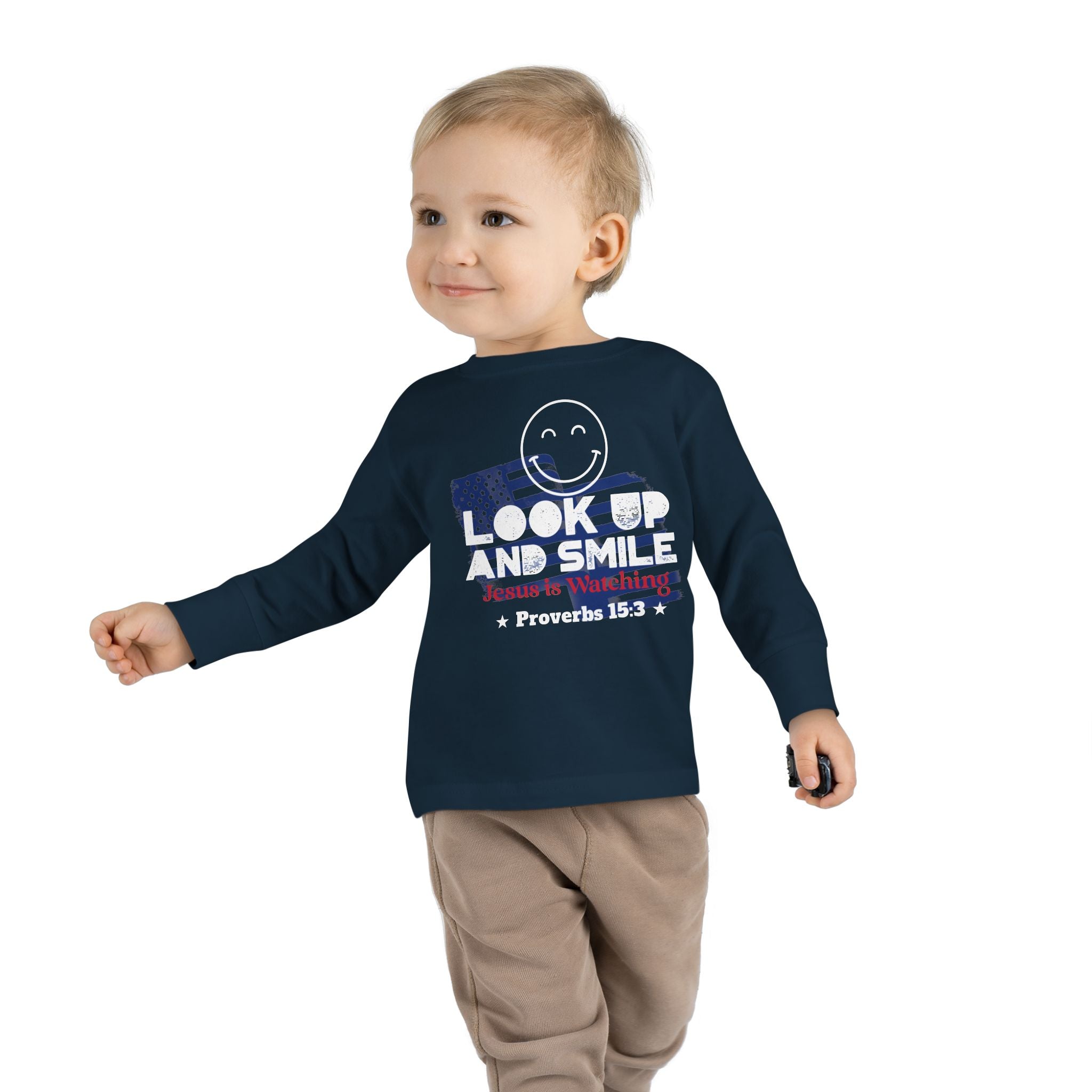 Toddler Tee featuring Proverbs 15:3- God is watching - Faithfully Hecho