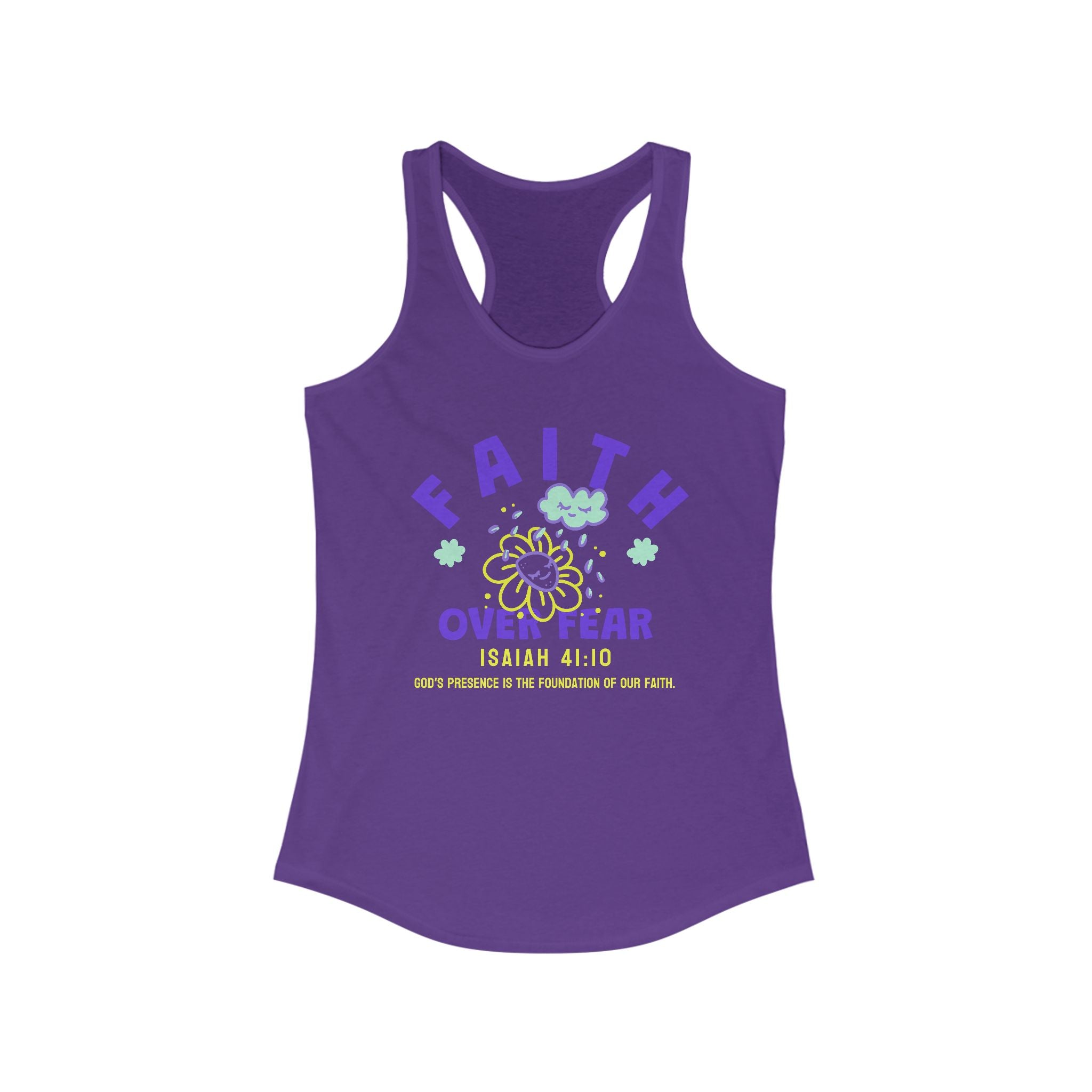 Faith Over Fear Racerback Tank Top - Verse Isaiah 41:10, Faith Shirt, Prayer Tank, Summer Workout Apparel, Religious Gift